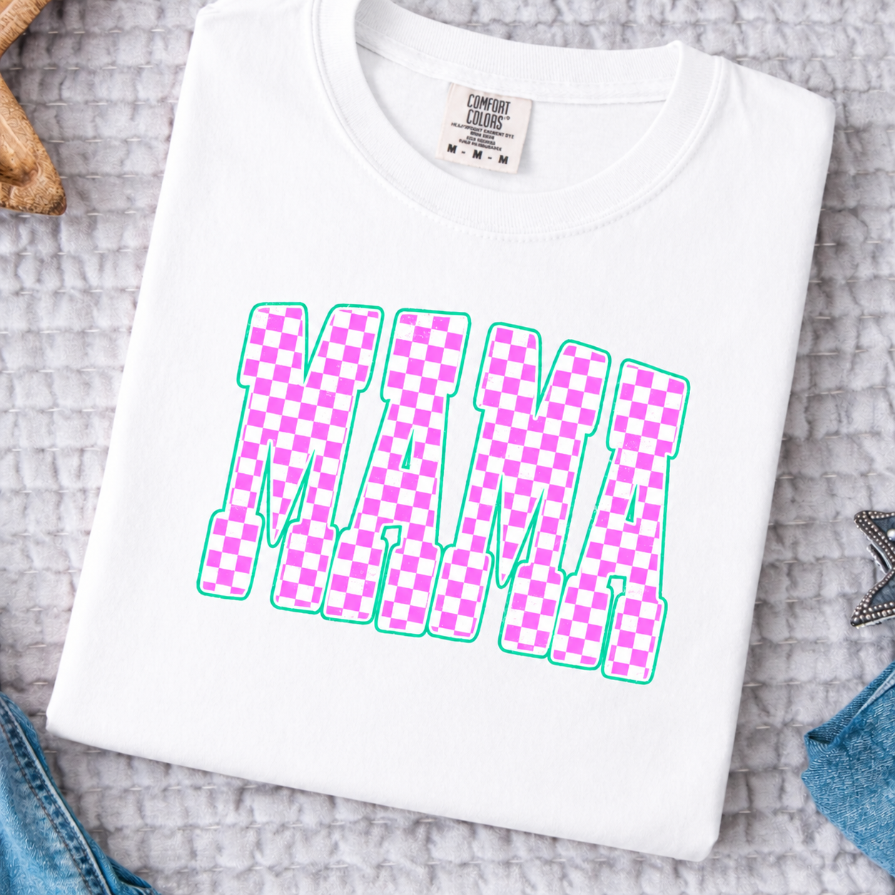 Everyday Customs Co MAMA Pink Checker Tee - T-Shirts