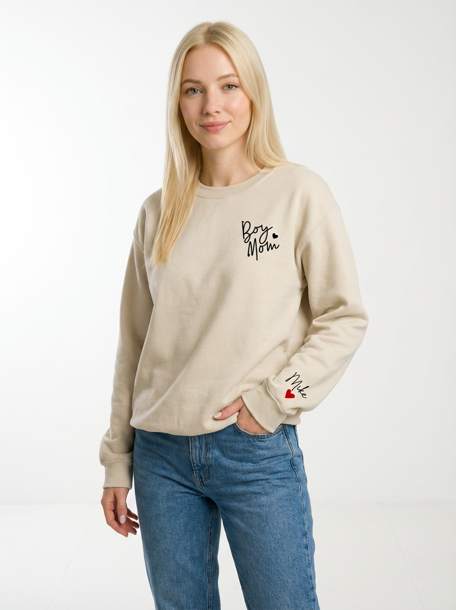 Everyday Customs Co. Custom Boy Mom Sweatshirt - Personalized Kids Name on Sleeve | Everyday Customs Co. - Sweatshirts