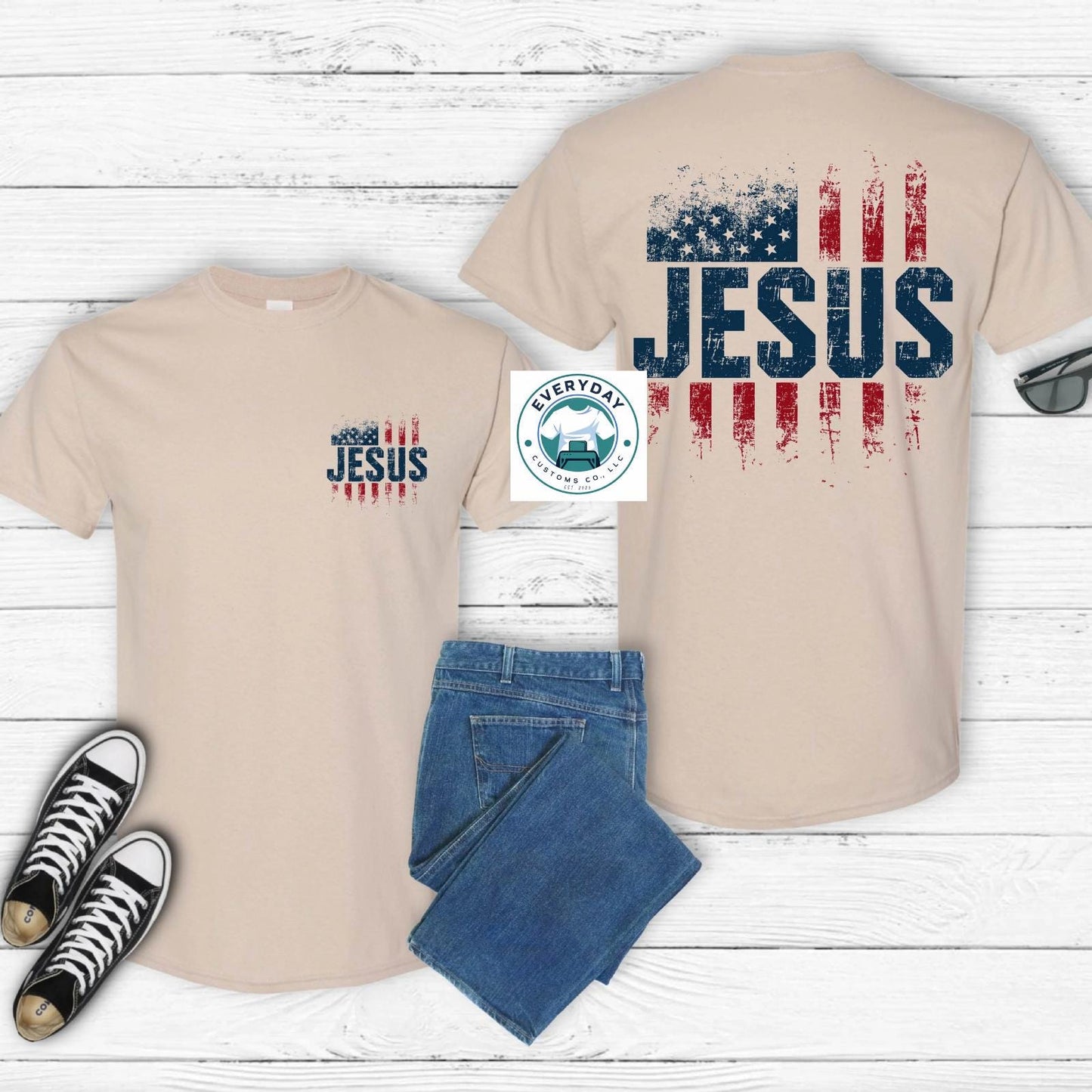 Everyday Customs Co. Jesus American Flag Graphic Tee - Faith & Patriotism | Everyday Customs Co. - T-Shirts