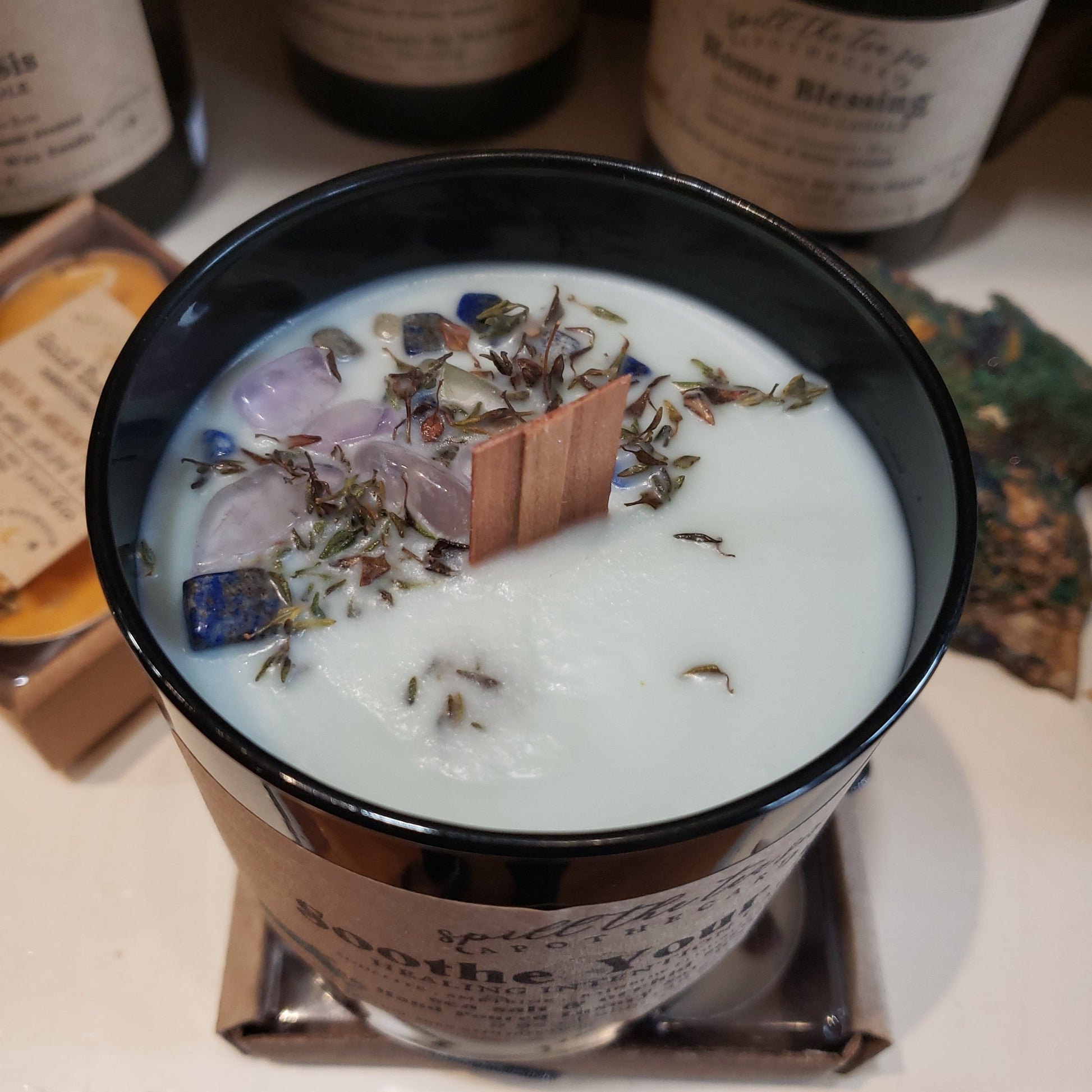 Spill The Tea Sis Apothecary Soothe Your Soul Healing & Peace Intention Candle | Calming Soy Wax Candle - Apparel & Accessories