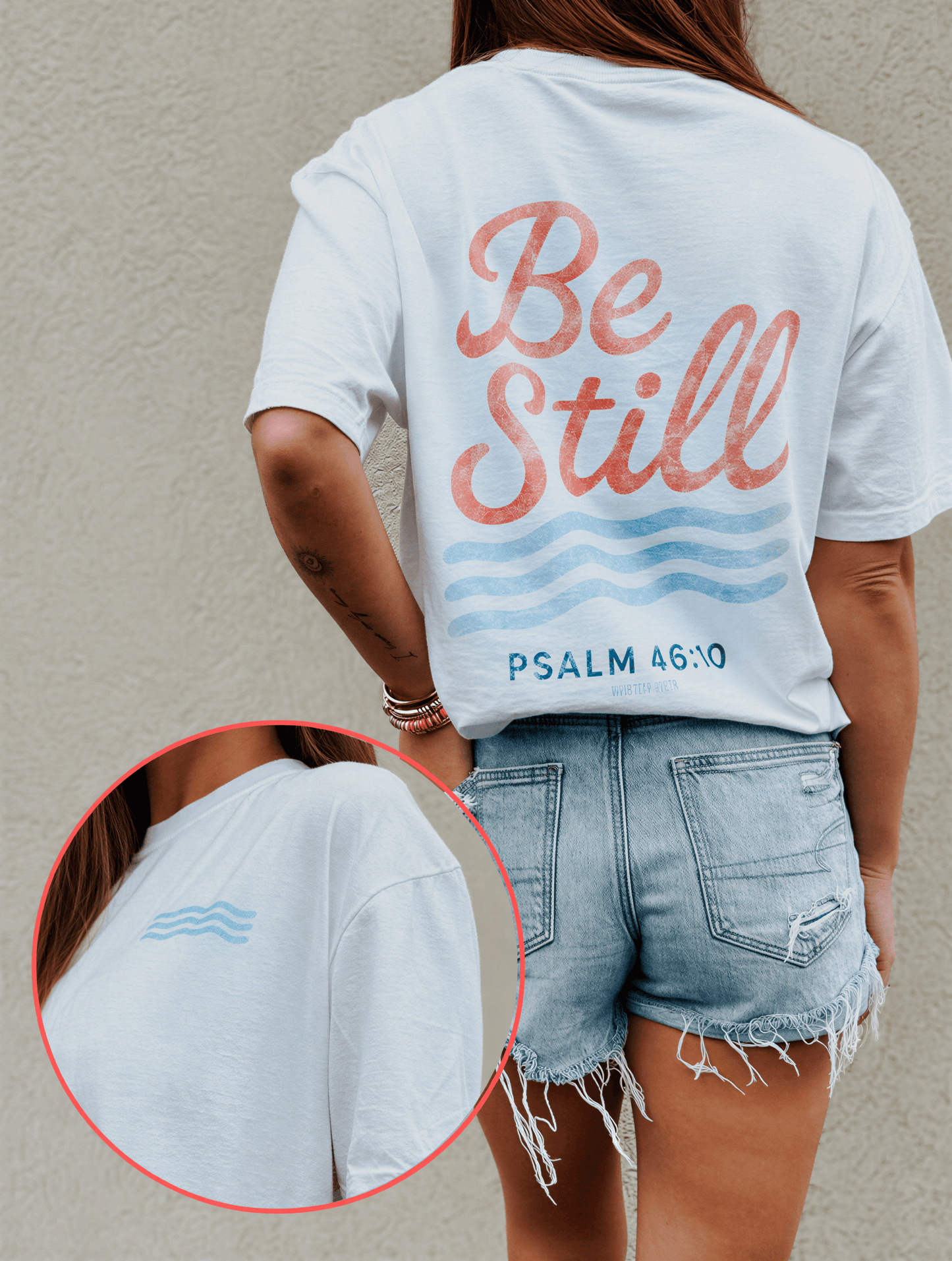 model wearing Be Still Tee