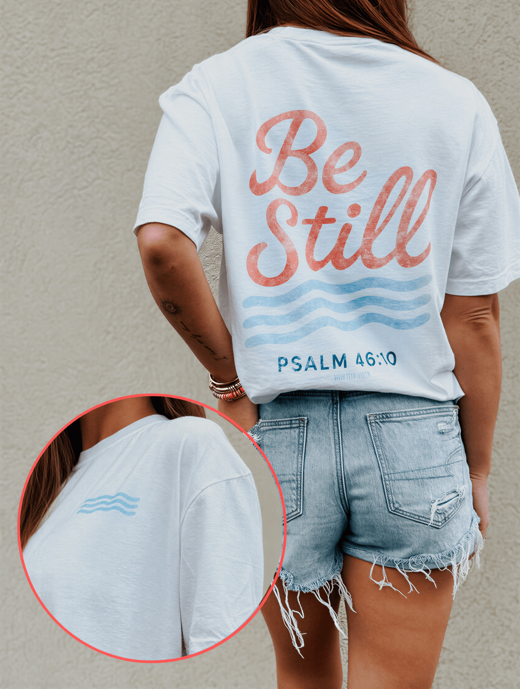 model wearing Be Still Tee