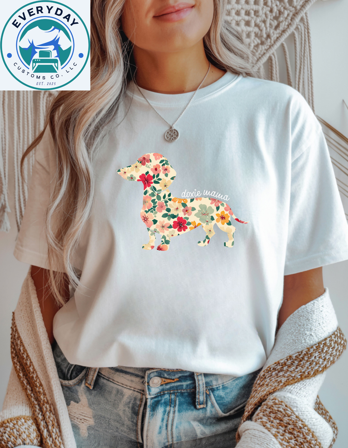 Everyday Customs Co. Doxie Mama Floral Dachshund Graphic Tee - Crafted In-House | Everyday Customs Co. - T-Shirts