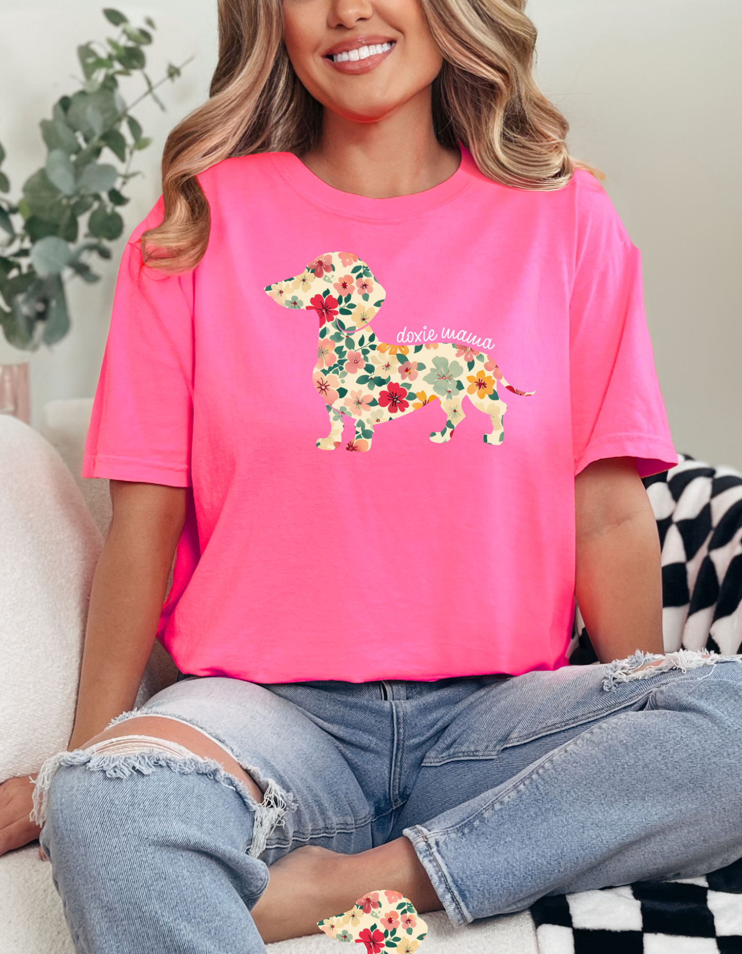 Everyday Customs Co. Doxie Mama Floral Dachshund Graphic Tee - Crafted In-House | Everyday Customs Co. - T-Shirts