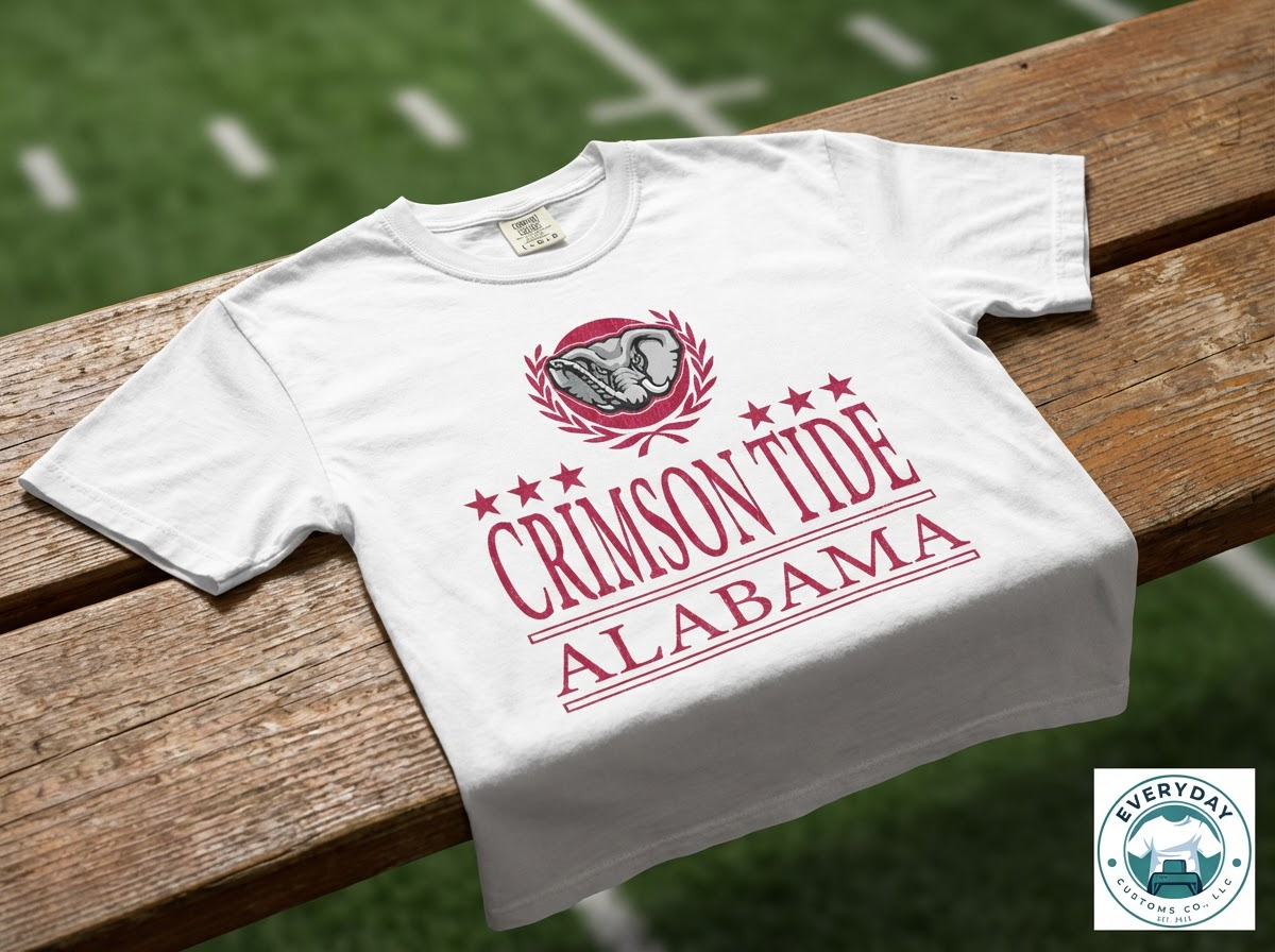 Everyday Customs Co. Alabama Crimson Tide White Tee - Crafted In-House Gameday Apparel | Everyday Customs Co. - Apparel & Accessories