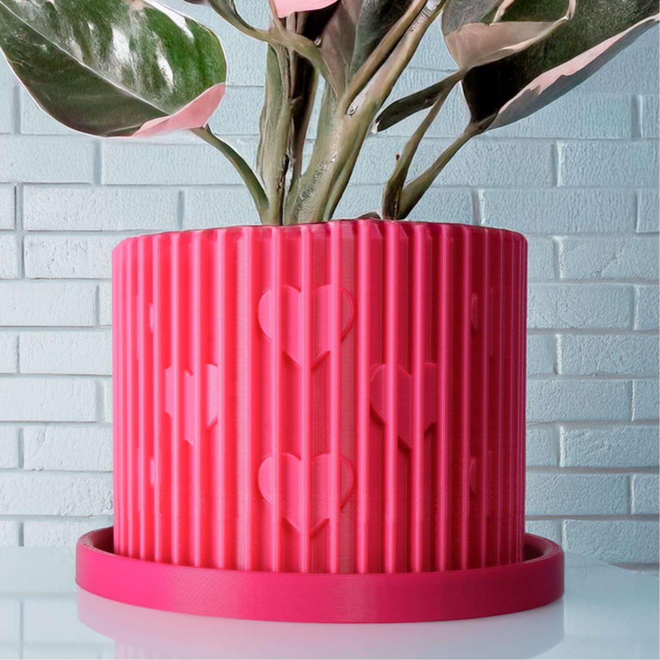 Rosebud HomeGoods Modern Heart Planter with Saucer – Ribbed 3D Printed Home Decor - Apparel & Accessories Planter