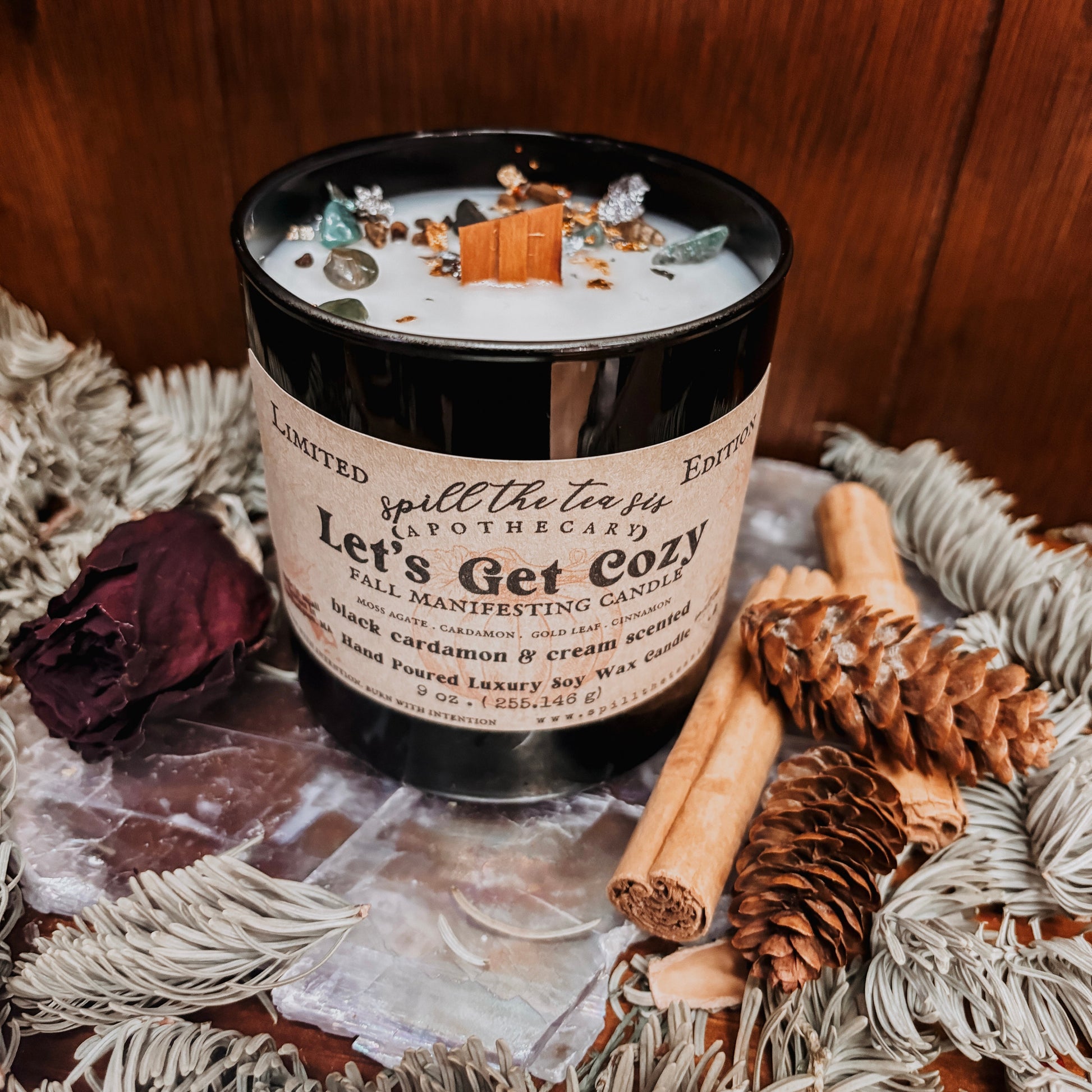 Spill The Tea Sis Apothecary Let's Get Cozy Intention Candle | Warm Spiced Soy Candle - Apparel & Accessories