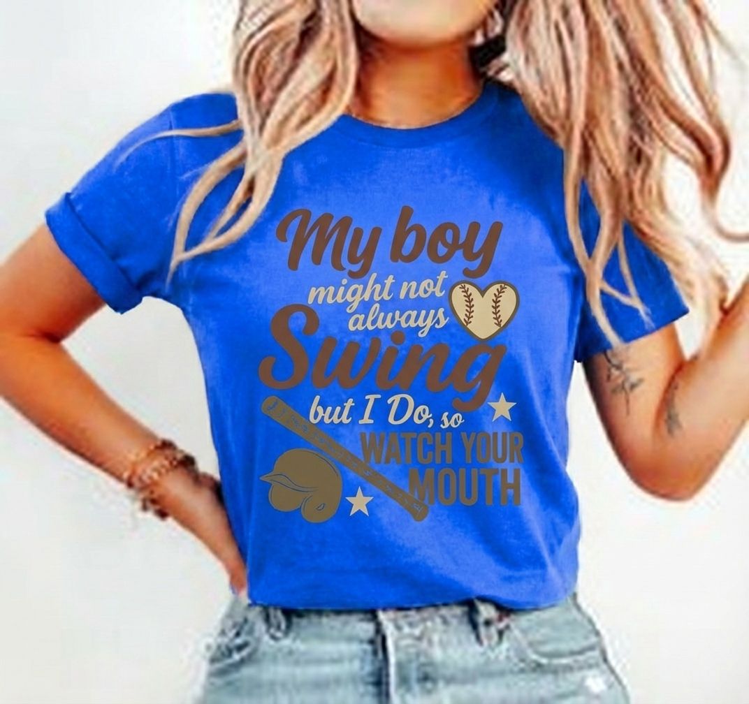 Everyday Customs Co. Baseball Tee Premium Soft Cotton Graphic Shirt My Boy Might Not Always Swing But I Do - T-Shirts