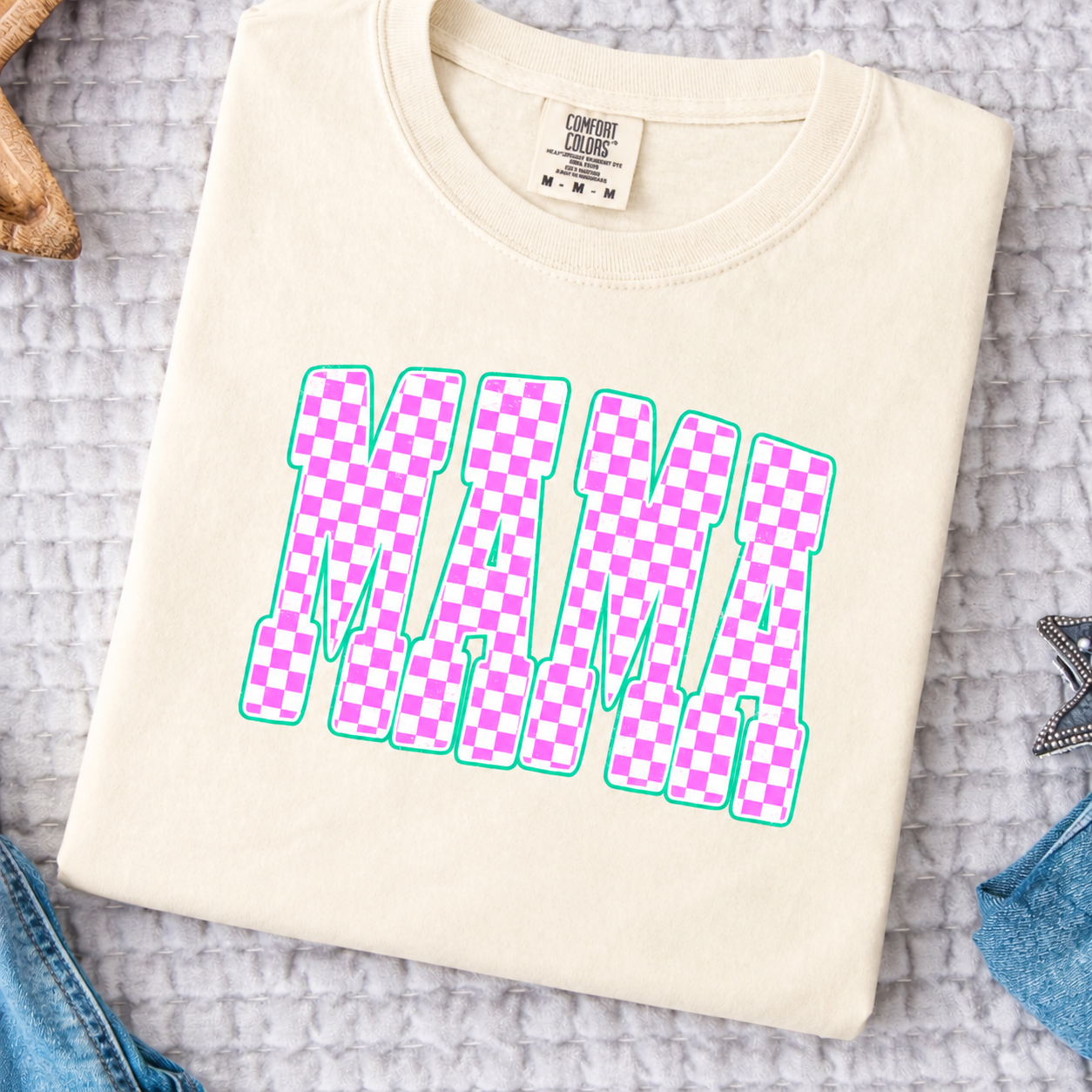 Everyday Customs Co MAMA Pink Checker Tee - T-Shirts