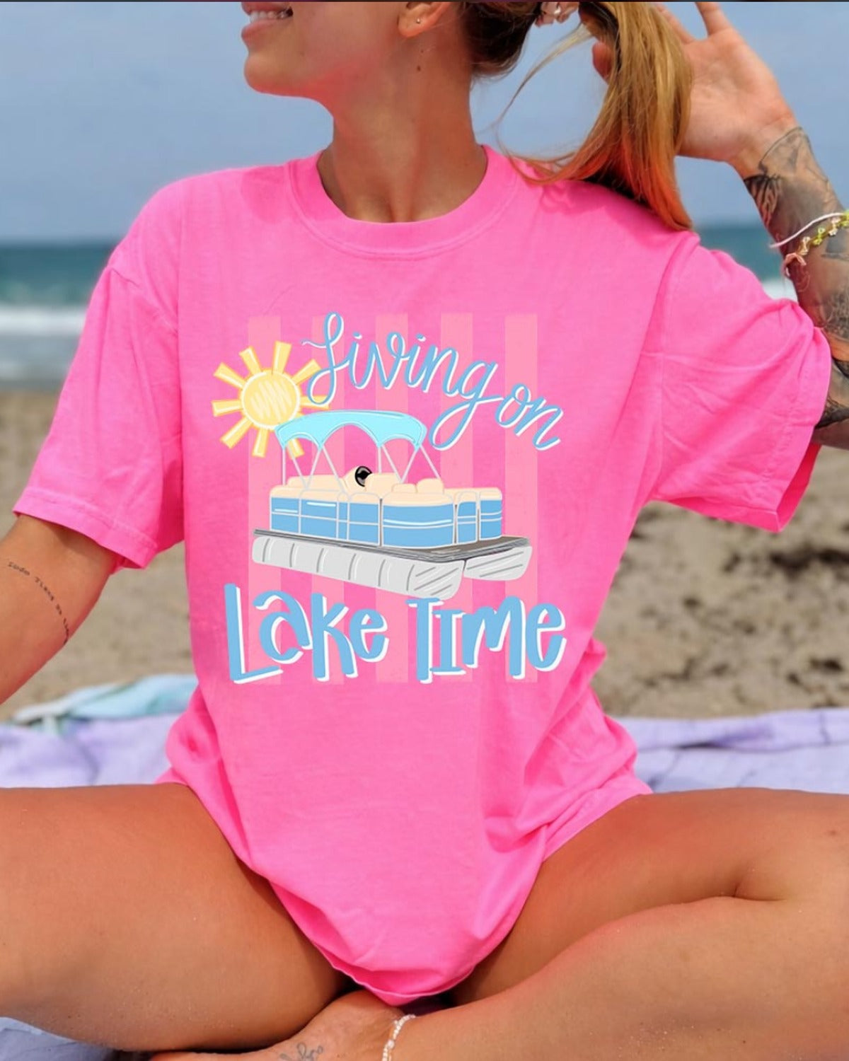 Living on Lake Time Pontoon Tee - Comfort Colors Graphic Tee | Everyday Customs Co.