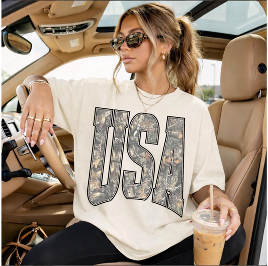 USA Camo Block Letters Tee