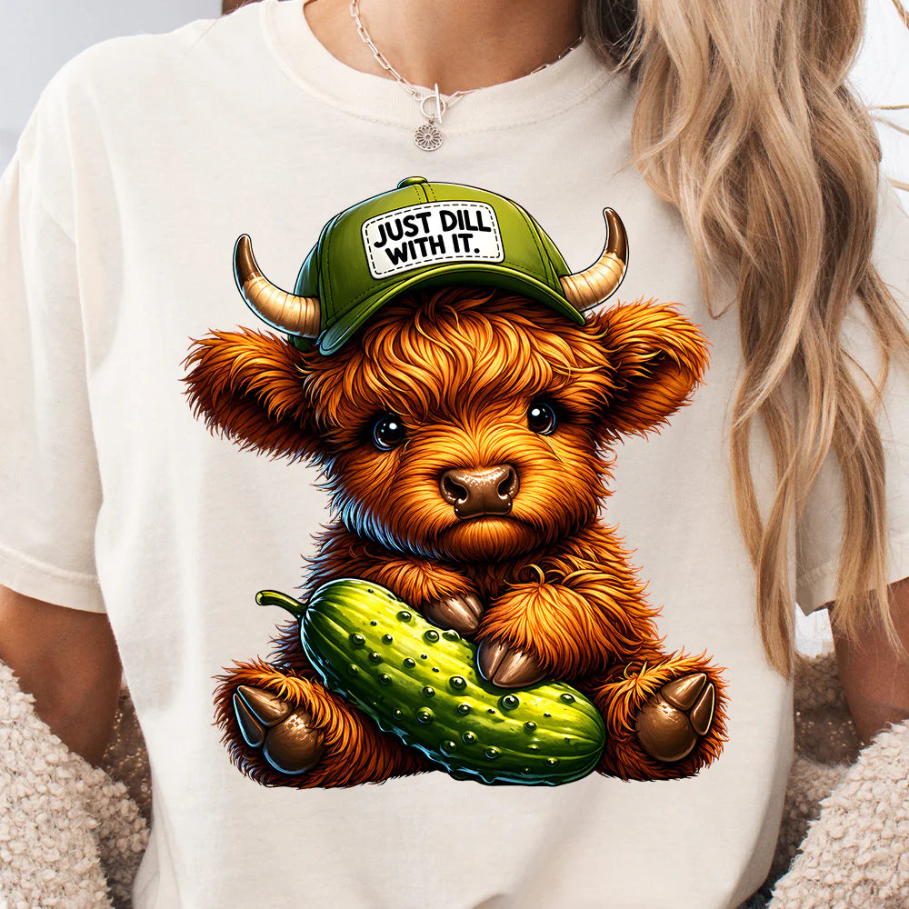 Everyday Customs Co. Just “Dill” With It Highland Cow T-Shirt - T-Shirts