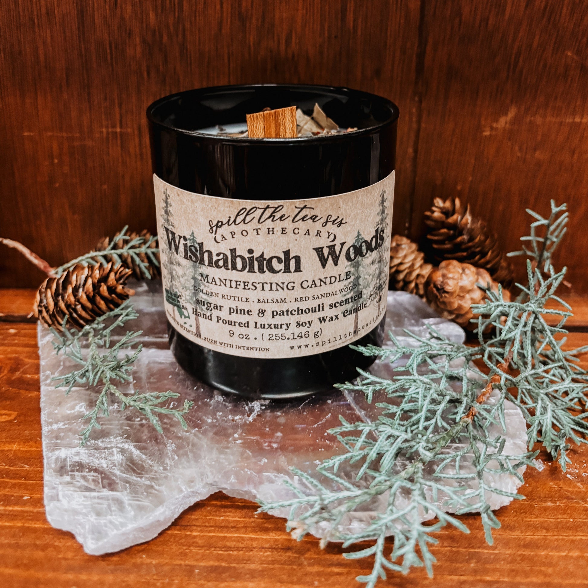 Spill The Tea Sis Apothecary Wishabitch Woods Candle | Pine Patchouli Wood Wick Soy Candle - Apparel & Accessories