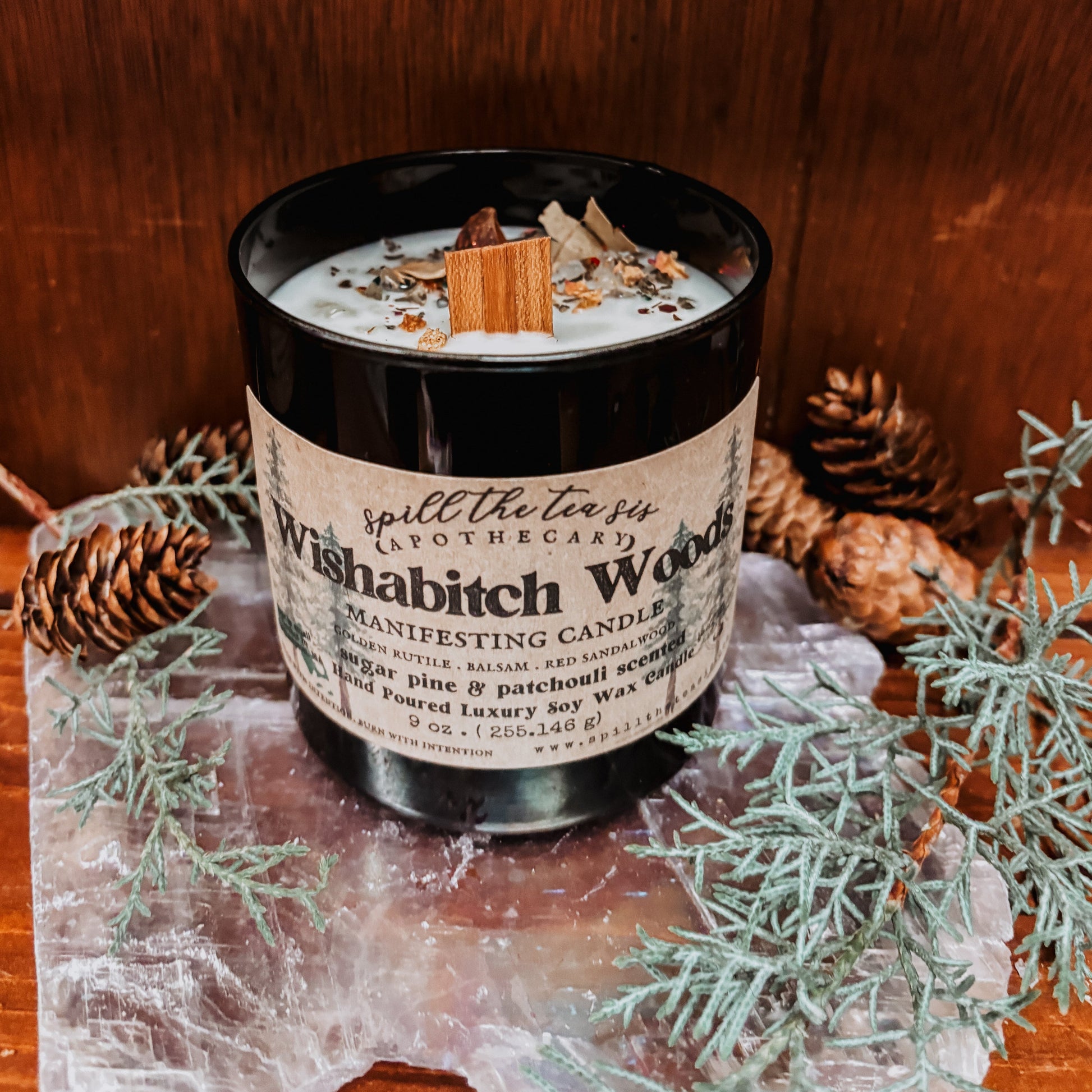 Spill The Tea Sis Apothecary Wishabitch Woods Candle | Pine Patchouli Wood Wick Soy Candle - Apparel & Accessories