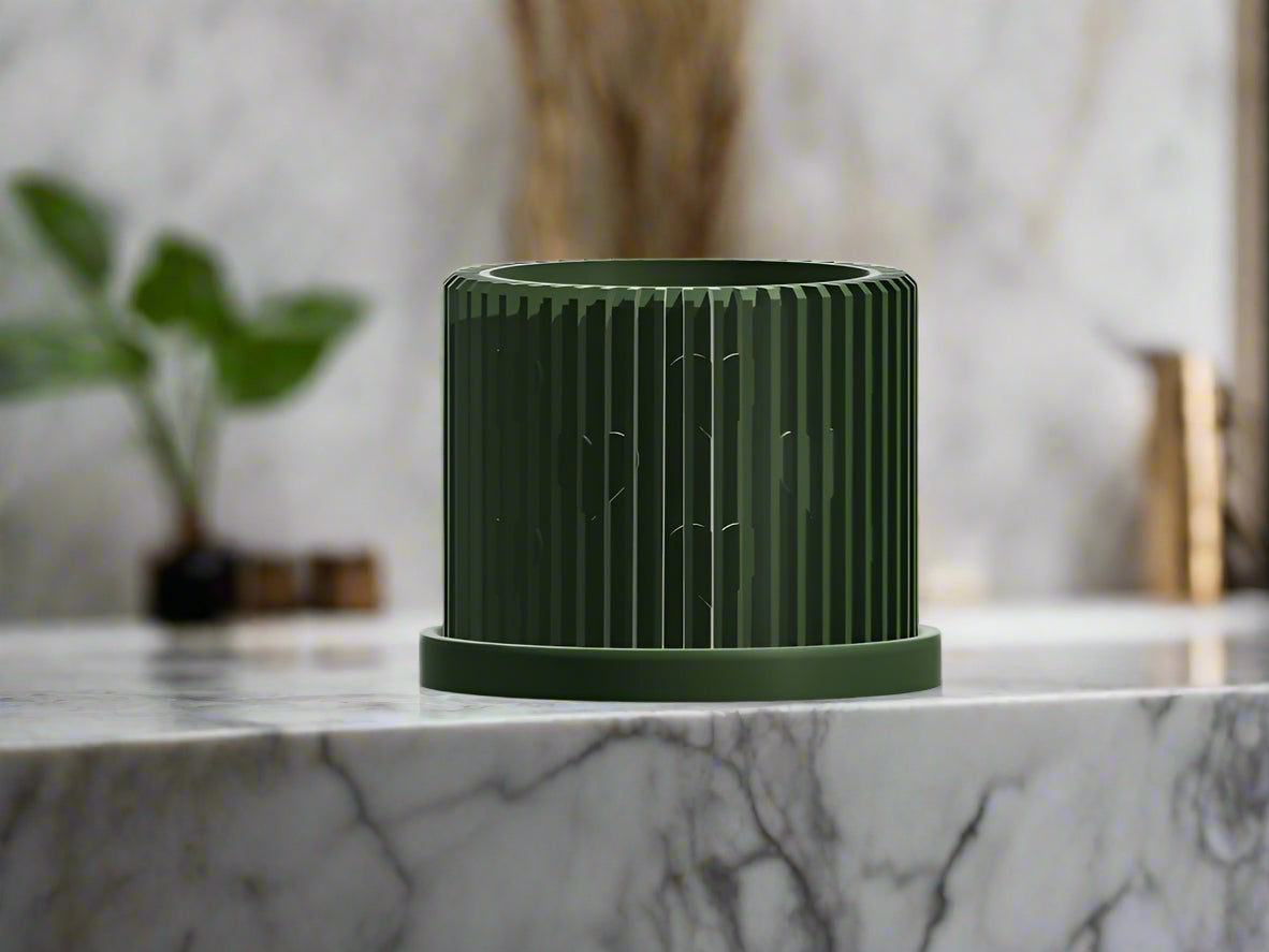 Rosebud HomeGoods Modern Heart Planter with Saucer – Ribbed 3D Printed Home Decor - Apparel & Accessories Planter