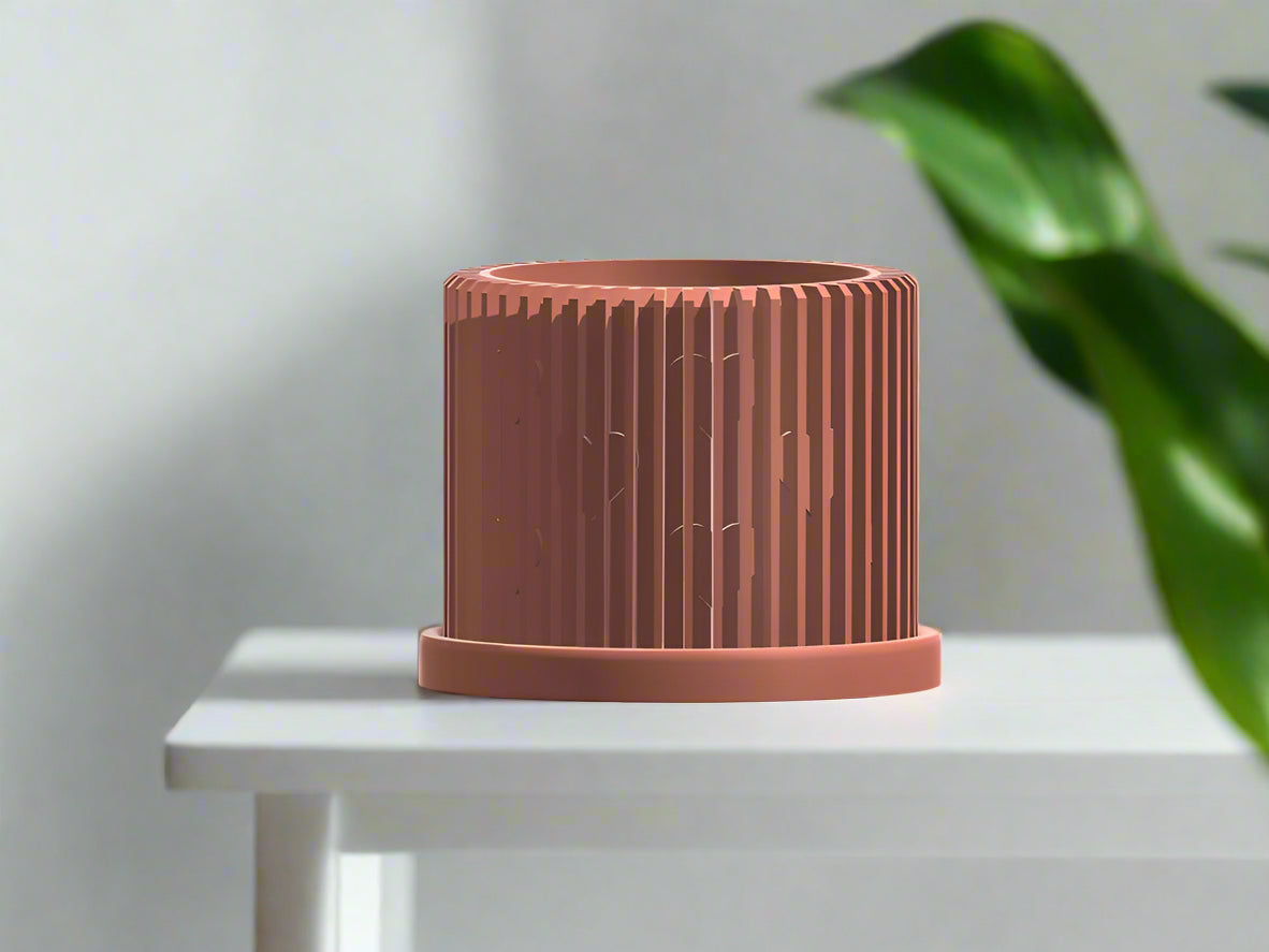 Rosebud HomeGoods Modern Heart Planter with Saucer – Ribbed 3D Printed Home Decor - Apparel & Accessories Planter