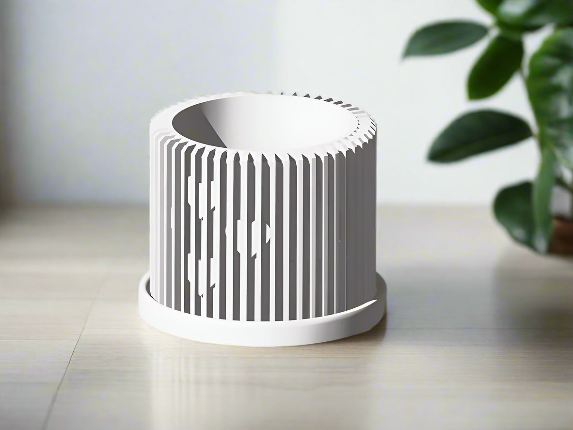 Rosebud HomeGoods Modern Heart Planter with Saucer – Ribbed 3D Printed Home Decor - Apparel & Accessories Planter
