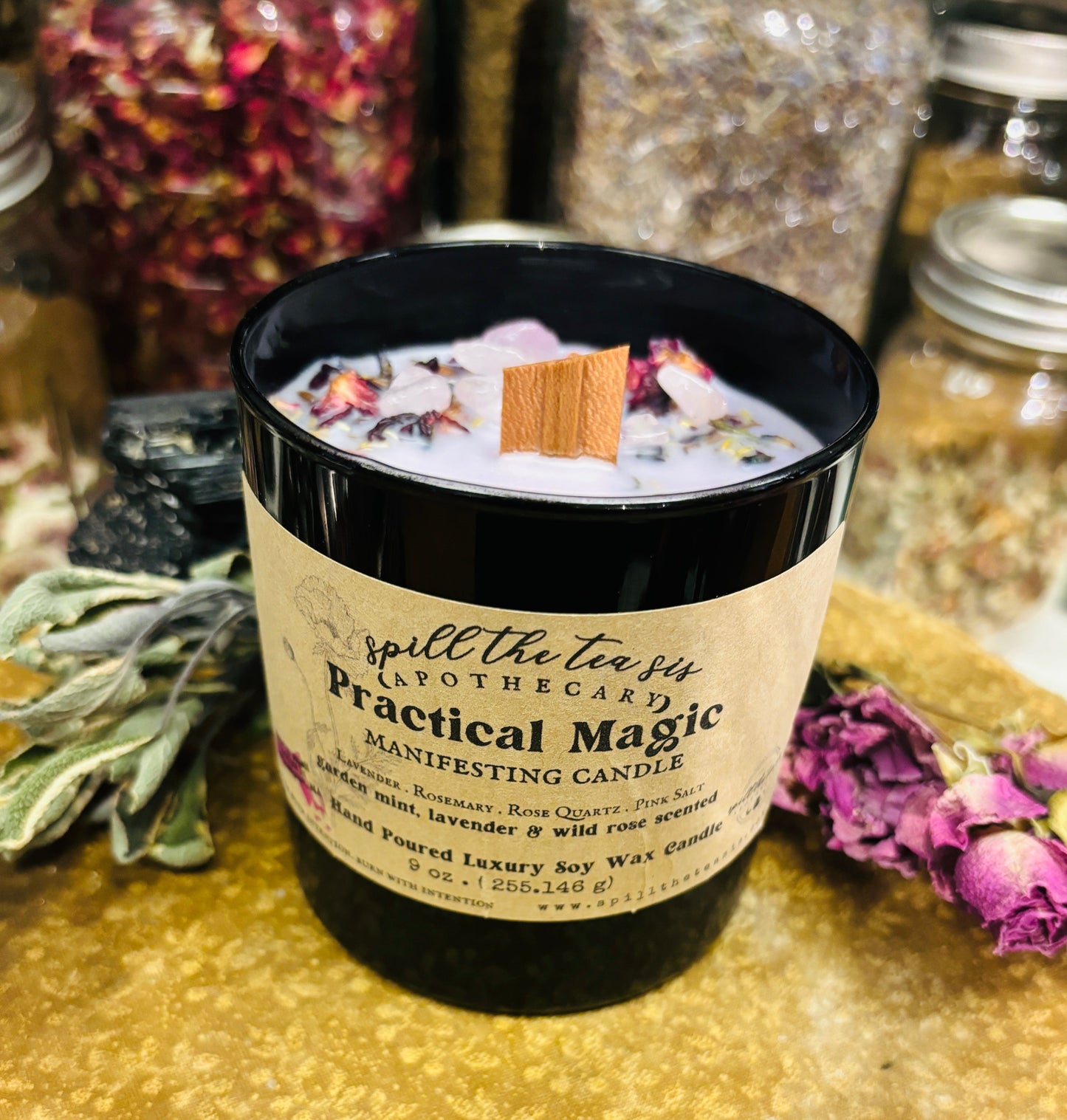 Spill The Tea Sis Apothecary Practical Magic Intention Candle | Blessings, Luck & Sisterhood Soy Wax Candle - Apparel & Accessories