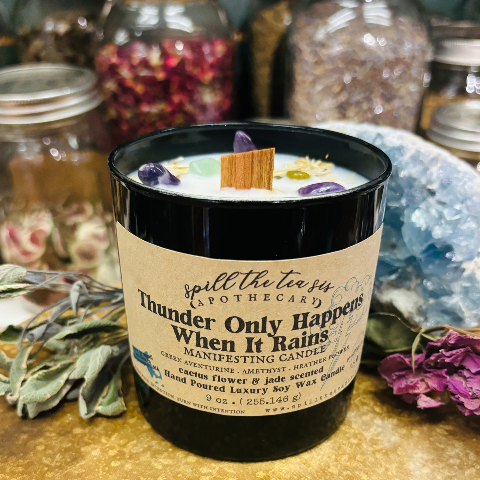 Spill The Tea Sis Apothecary Thunder Only Happens When It Rains Candle | Aloe & Patchouli Manifestation Soy Candle - Apparel & Accessories