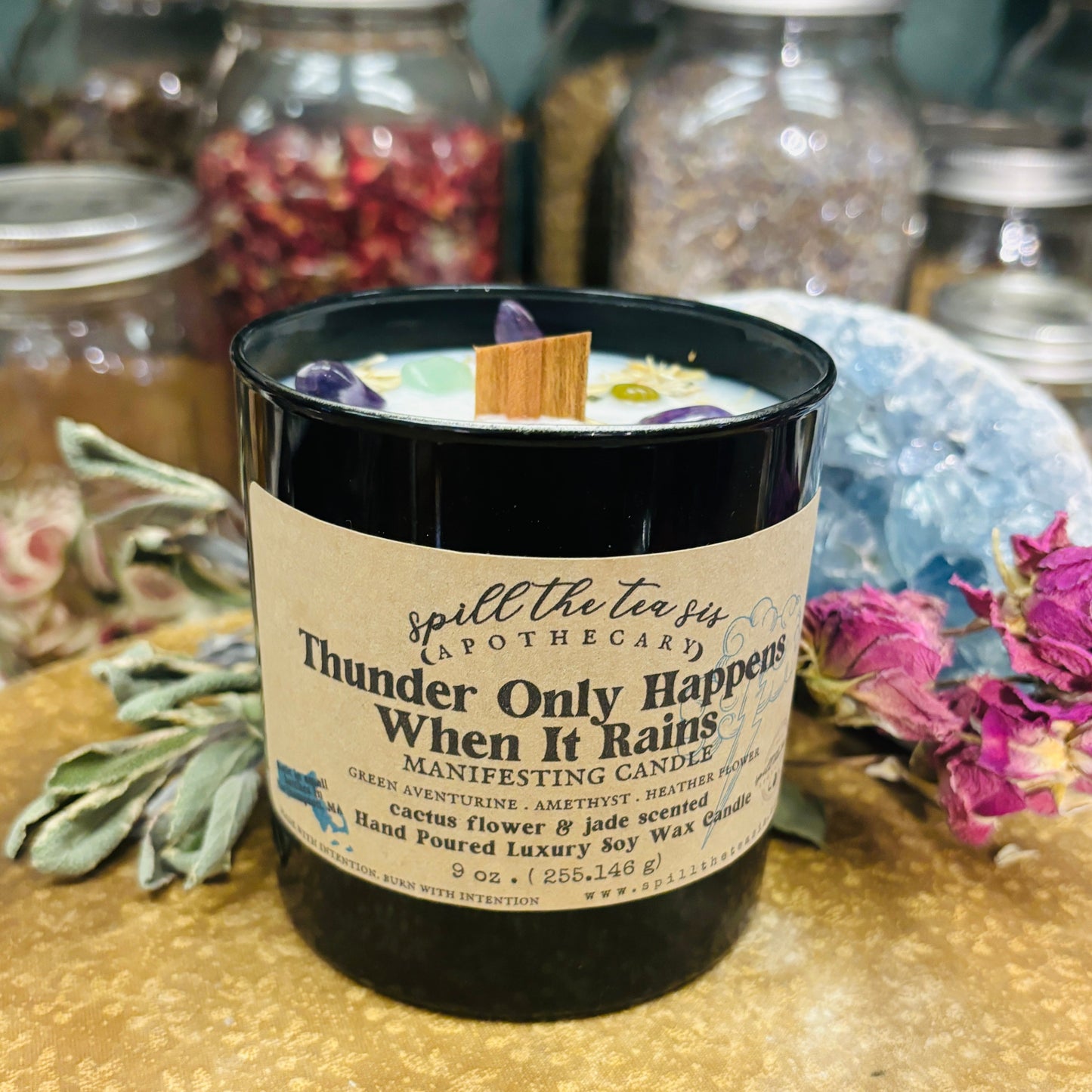 Spill The Tea Sis Apothecary Thunder Only Happens When It Rains Candle | Aloe & Patchouli Manifestation Soy Candle - Apparel & Accessories