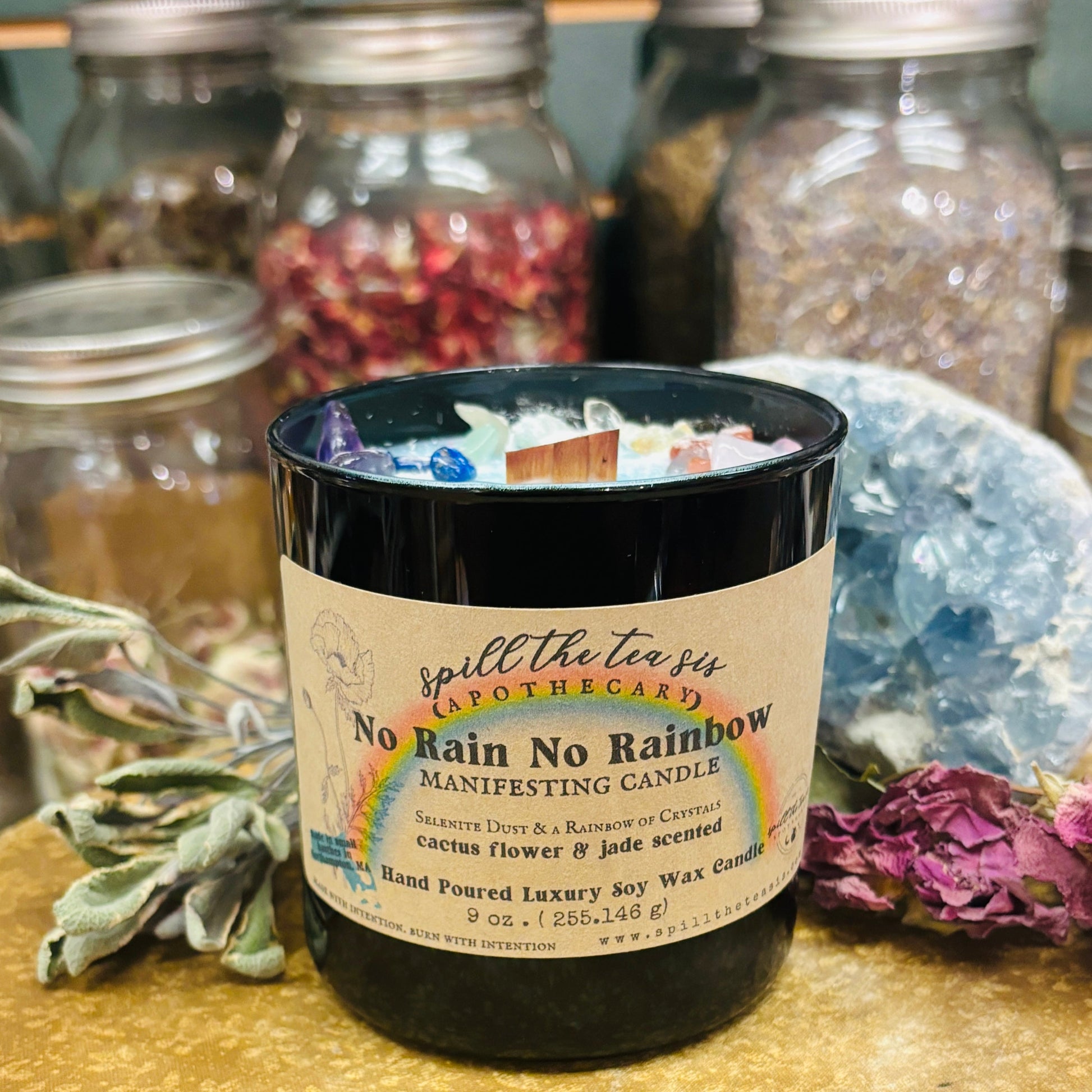 Spill The Tea Sis Apothecary No Rain Rainbow Intention Candle | Grief, Loss, Healing Soy Wax Candle - Apparel & Accessories