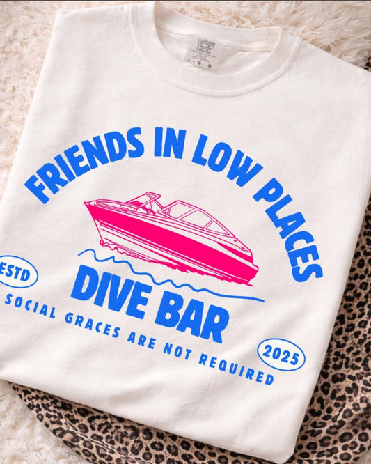 Friends in Low Places Dive Bar Boat Tee - Comfort Colors Graphic Tee | Everyday Customs Co.