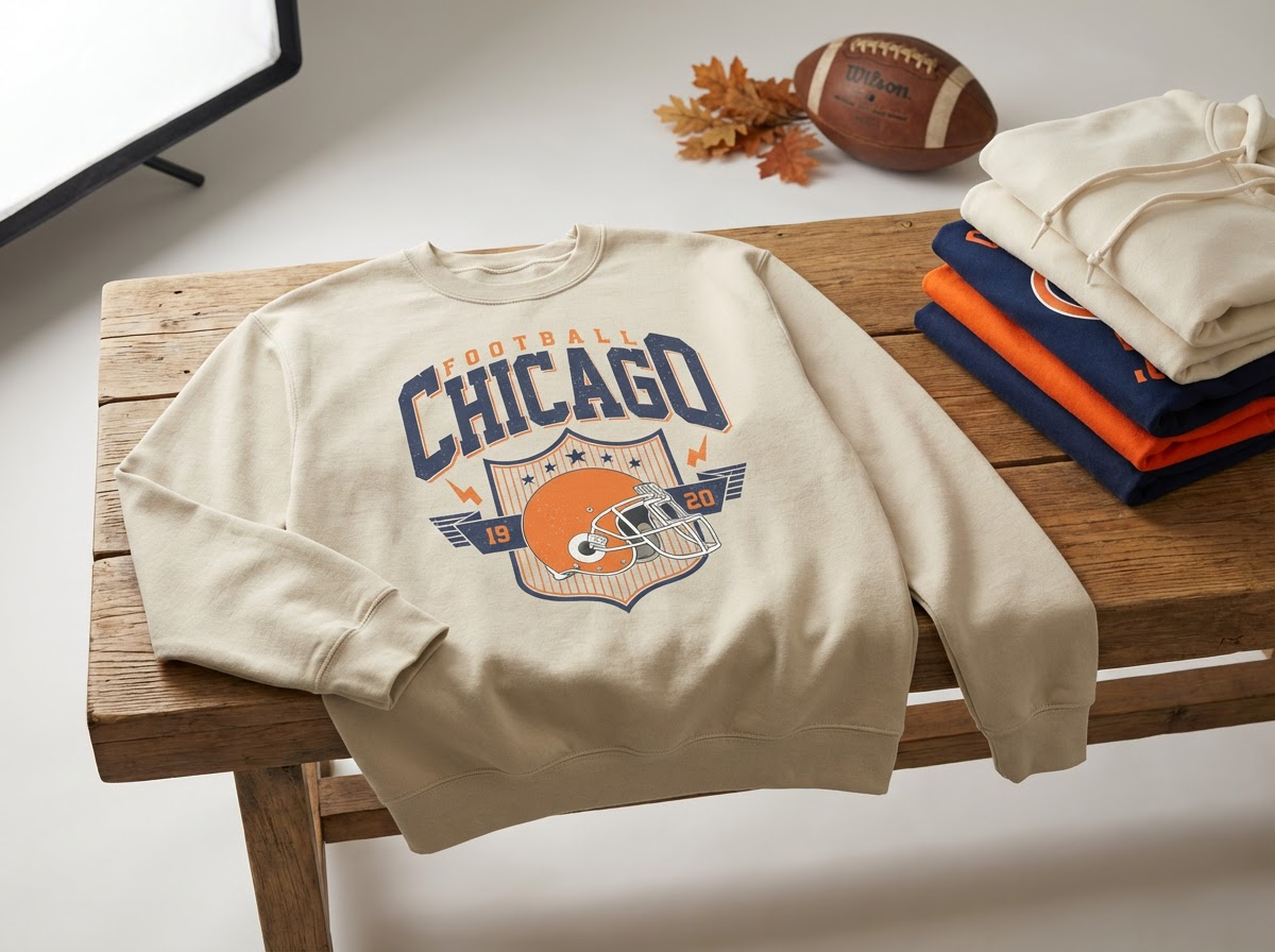 Hey Jude Graphic Tees Vintage Chicago Football Crewneck - 1920 Retro Helmet Graphic | Everyday Customs Co. - Apparel & Accessories