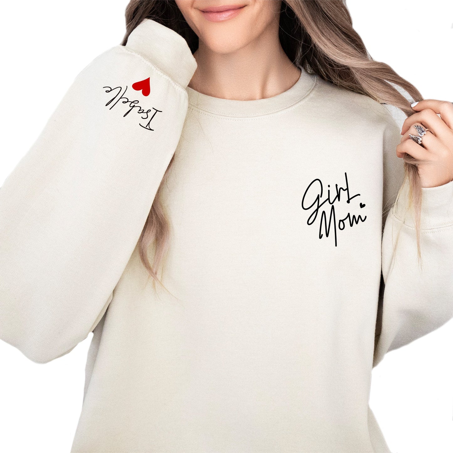 EnjoyMyDesign LLC Personalized Girl Mom Sweatshirt - Custom Sleeve Name | Everyday Customs Co. - Sweatshirts