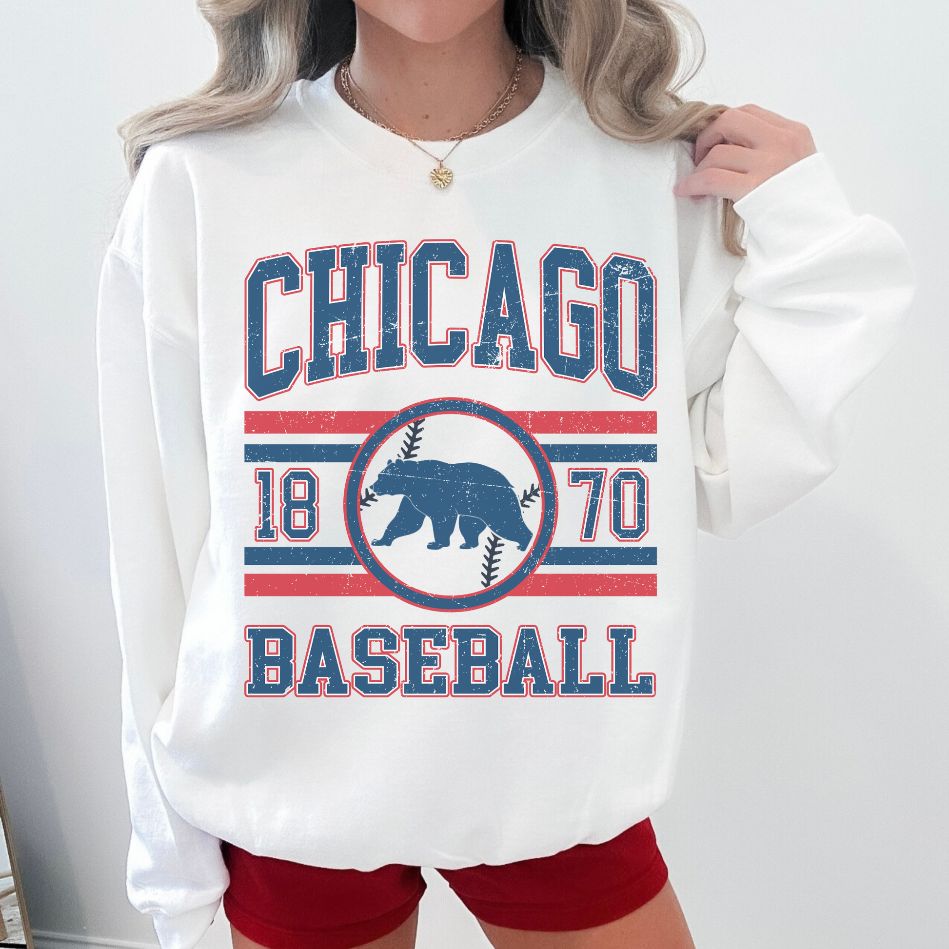 Hey Jude Graphic Tees Chicago Baseball Crewneck - Vintage Distressed Fleece | Everyday Customs Co. - Apparel & Accessories