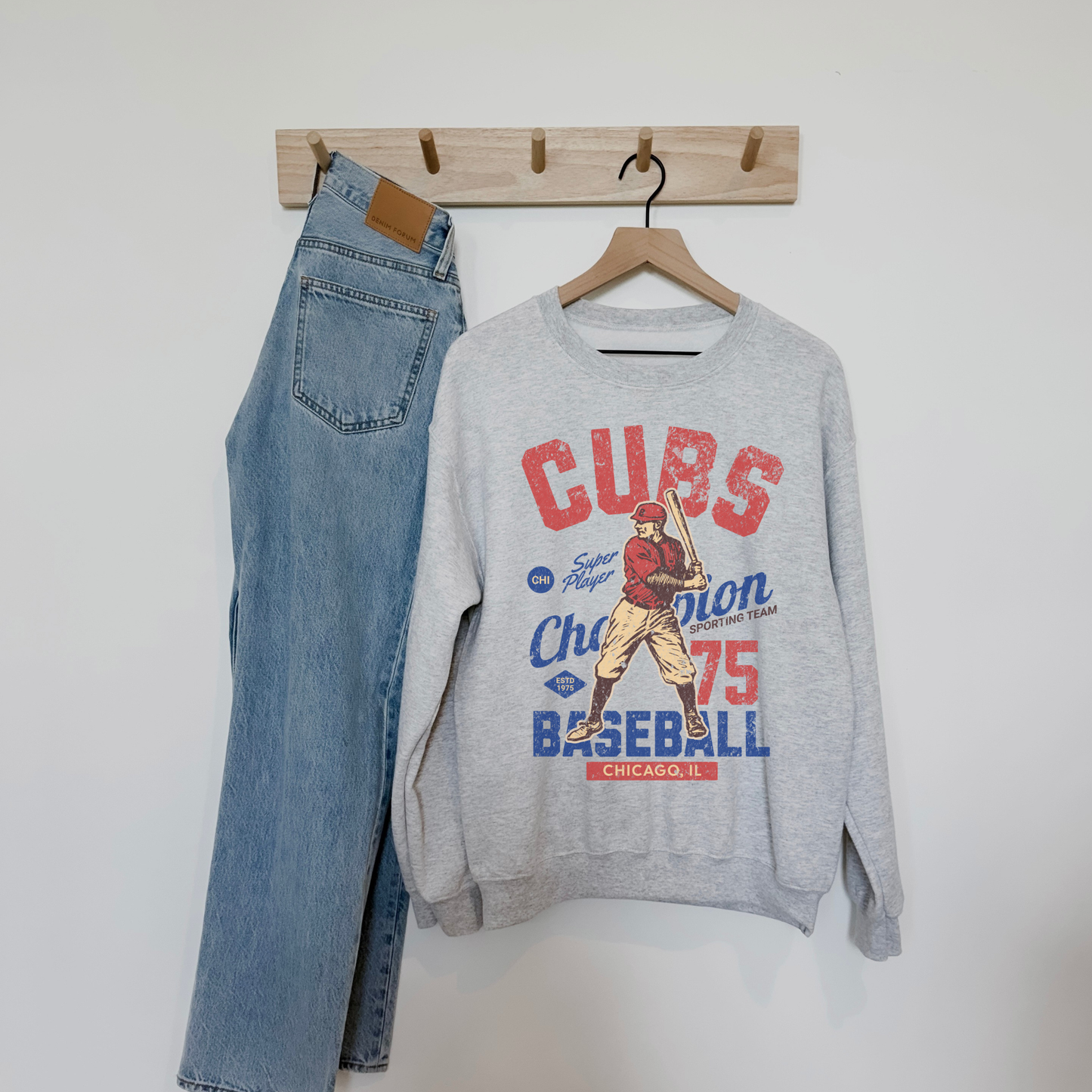 Hey Jude Graphic Tees Chicago Baseball Retro Crewneck - In-House Crafted 70s Fleece | Everyday Customs Co. - Apparel & Accessories