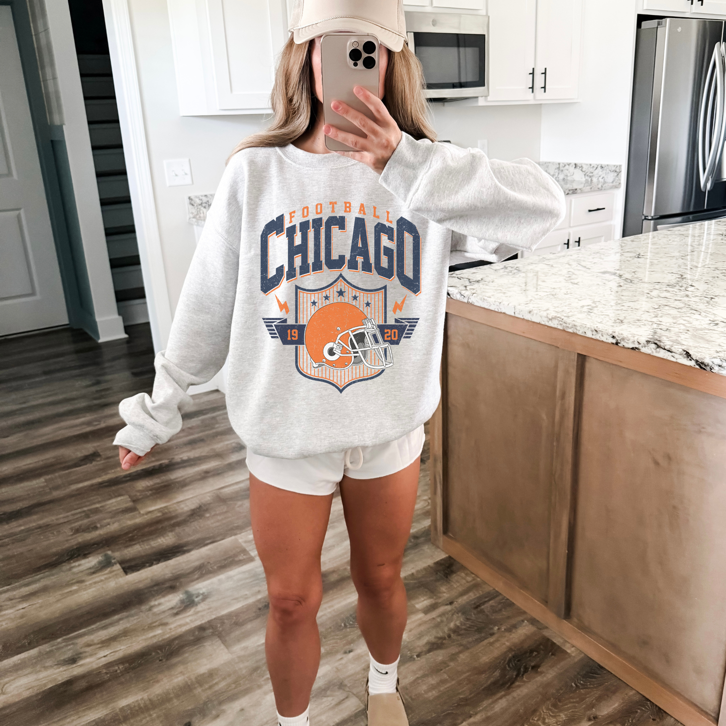 Hey Jude Graphic Tees Vintage Chicago Football Crewneck - 1920 Retro Helmet Graphic | Everyday Customs Co. - Apparel & Accessories