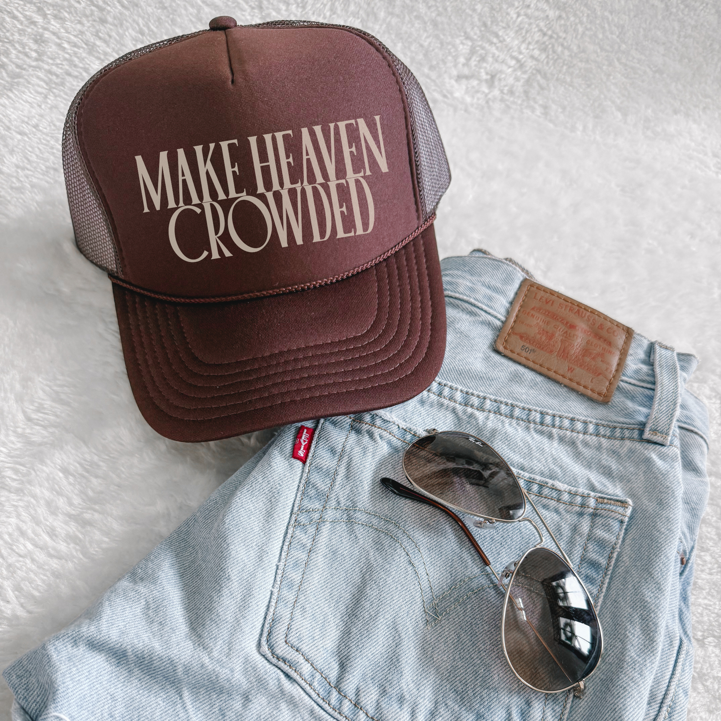 Hey Jude Graphic Tees Make Heaven Crowded Trucker Hat | Christian Faith Cap - Apparel & Accessories