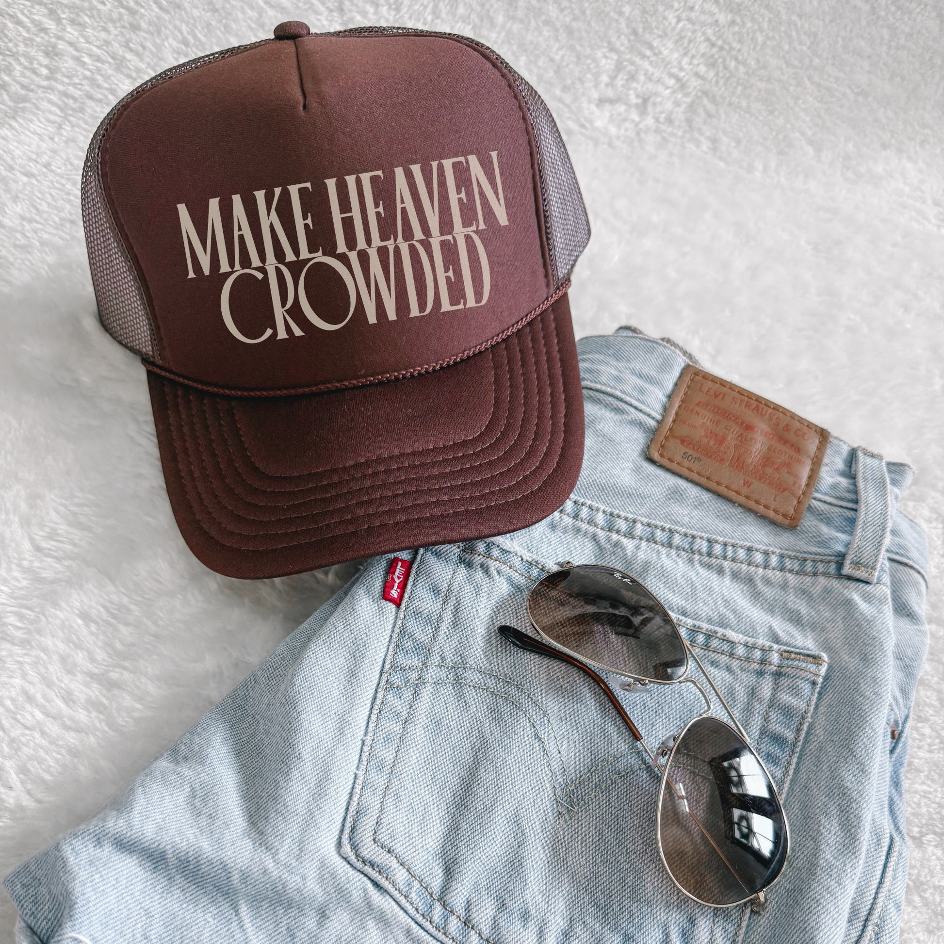 Hey Jude Graphic Tees Make Heaven Crowded Trucker Hat | Christian Faith Cap - Apparel & Accessories