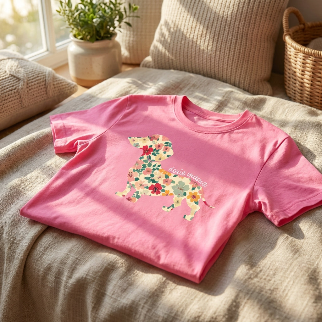 Everyday Customs Co. Doxie Mama Floral Dachshund Graphic Tee - Crafted In-House | Everyday Customs Co. - T-Shirts