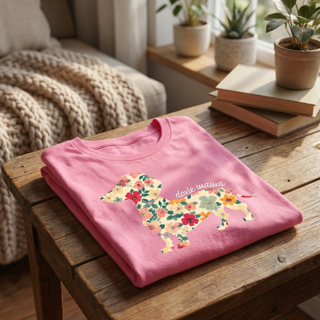 Everyday Customs Co. Doxie Mama Floral Dachshund Graphic Tee - Crafted In-House | Everyday Customs Co. - T-Shirts