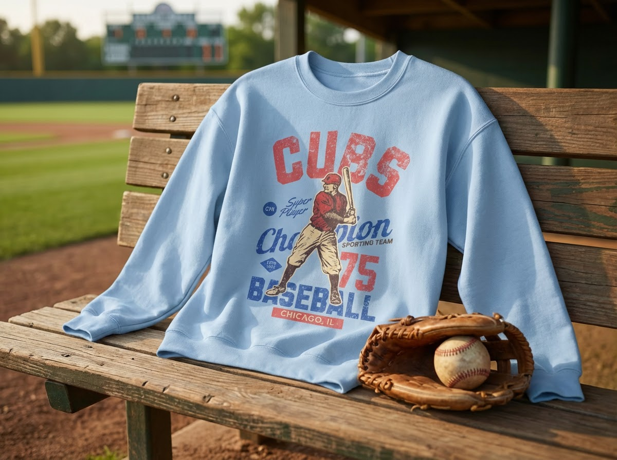 Hey Jude Graphic Tees Chicago Baseball Retro Crewneck - In-House Crafted 70s Fleece | Everyday Customs Co. - Apparel & Accessories