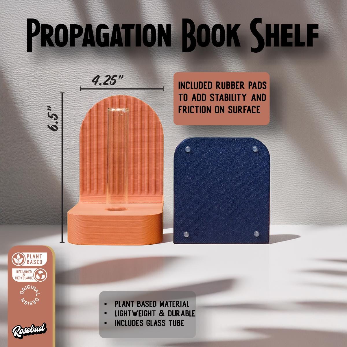 Rosebud HomeGoods Modern 3D Printed Bookend Propagation Station, PLA Plant Decor - Apparel & Accessories