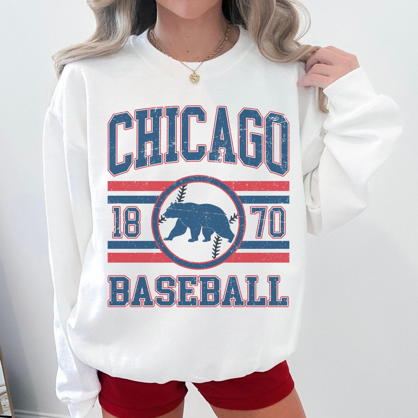 Everyday Customs Co. Chicago Baseball Crewneck Sweatshirt | Vintage Inspired - Apparel & Accessories
