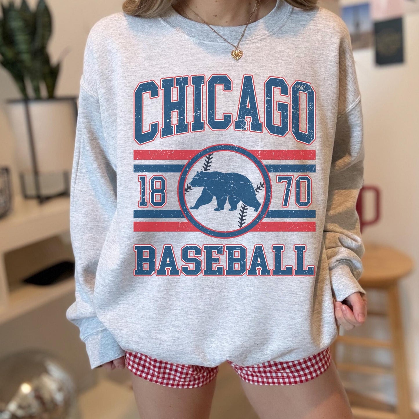 Everyday Customs Co. Chicago Baseball Crewneck Sweatshirt | Vintage Inspired - Apparel & Accessories