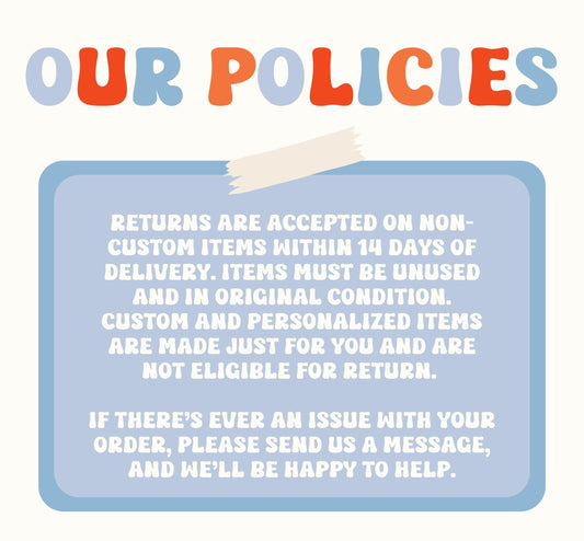 Infographic detailing shop return policies for Hotty Toddy Mississippi game day tees and custom apparel.