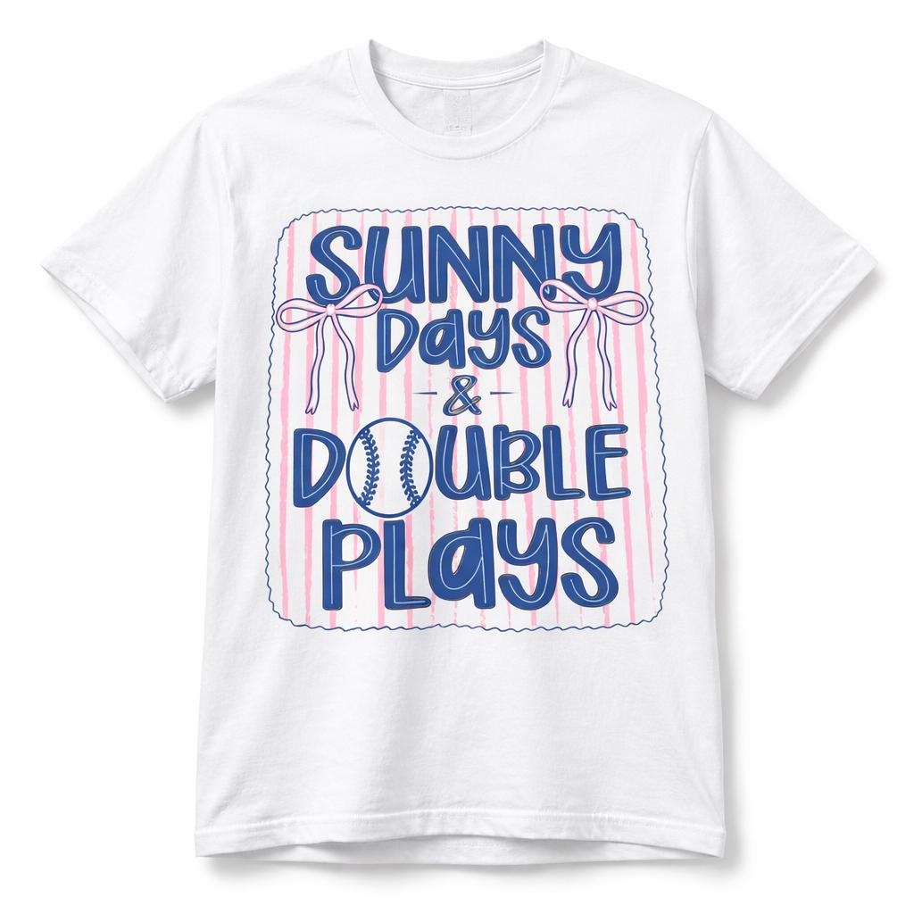 Everyday Customs Co. Sunny Days Double Plays Baseball Mom Shirt, Summer Game Day Tee - Apparel & Accessories