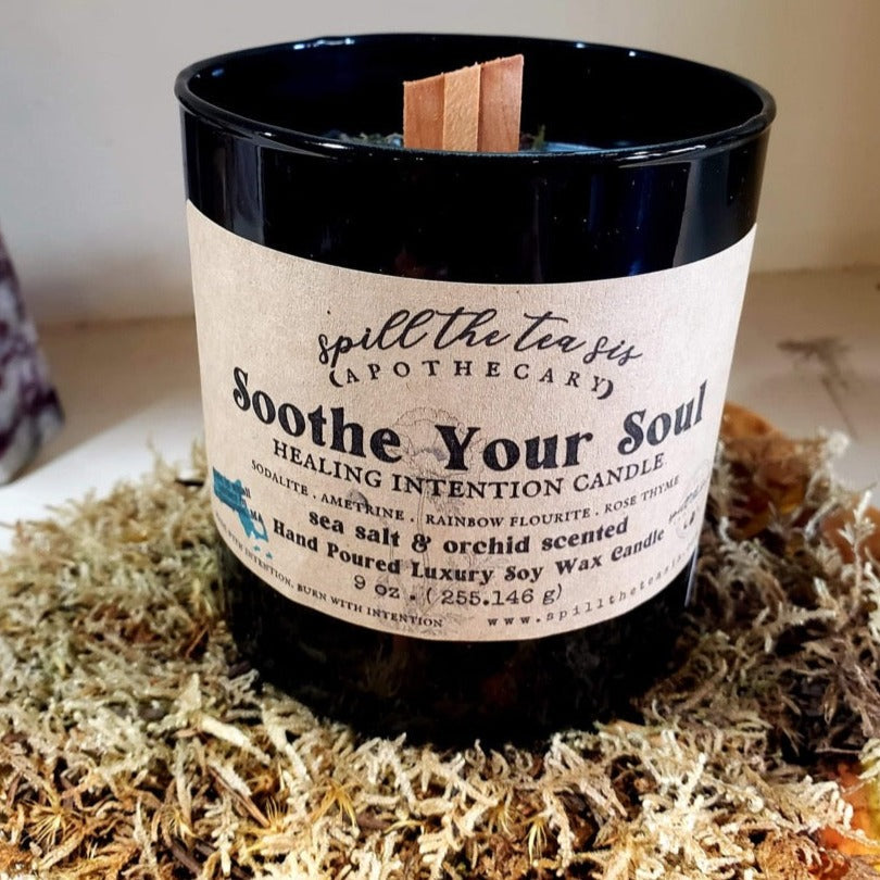 Spill The Tea Sis Apothecary Soothe Your Soul Healing & Peace Intention Candle | Calming Soy Wax Candle - Apparel & Accessories