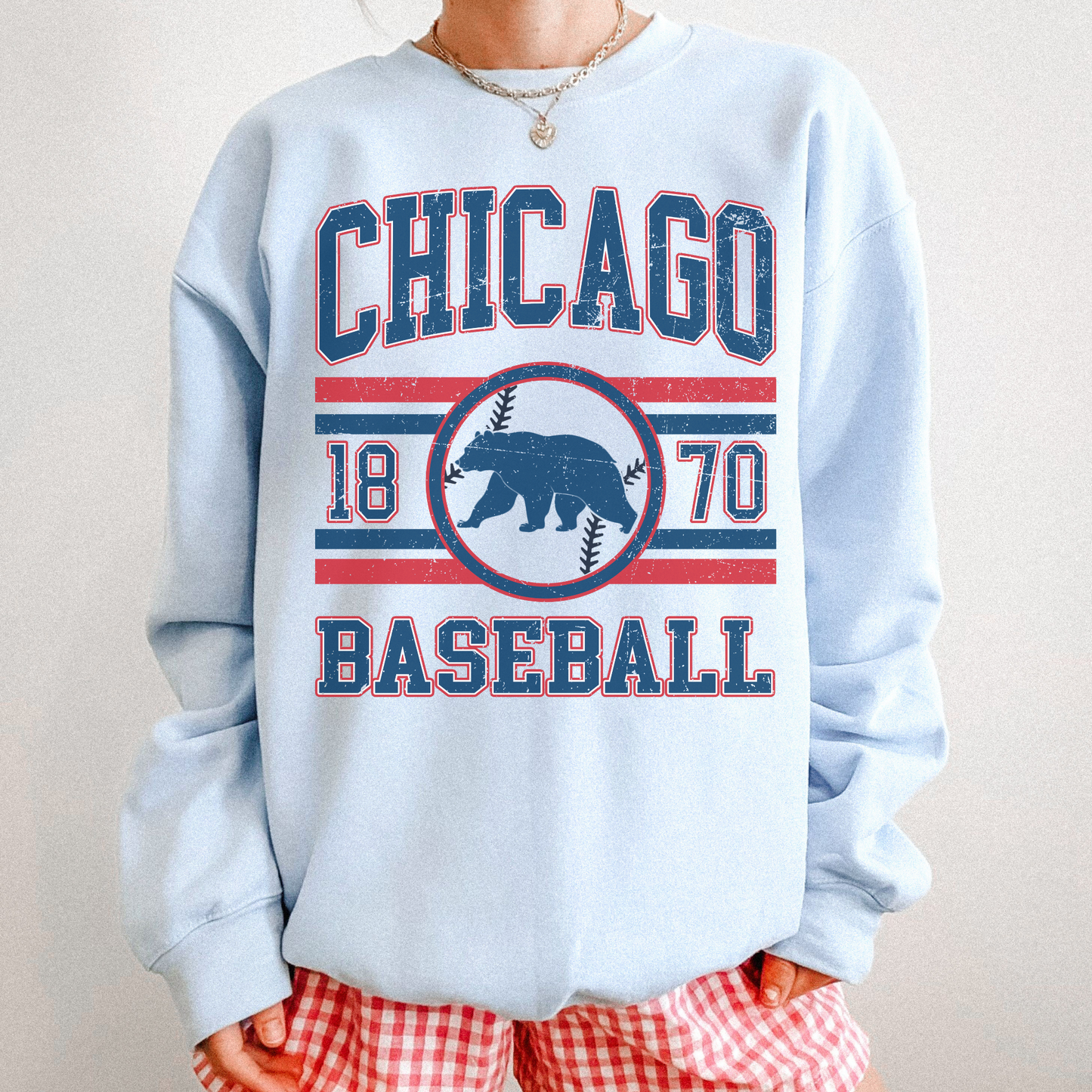 Hey Jude Graphic Tees Chicago Baseball Crewneck - Vintage Distressed Fleece | Everyday Customs Co. - Apparel & Accessories