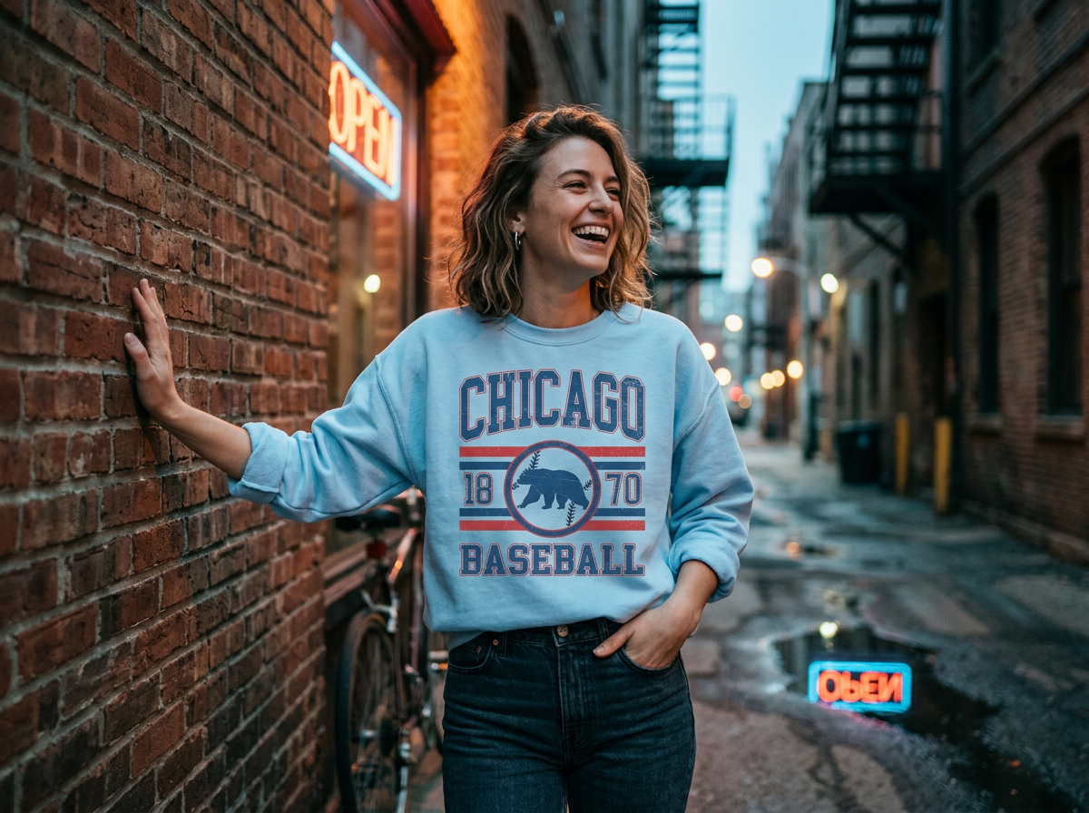 Hey Jude Graphic Tees Chicago Baseball Crewneck - Vintage Distressed Fleece | Everyday Customs Co. - Apparel & Accessories