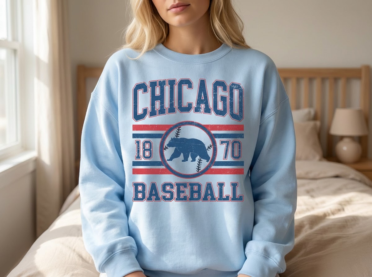 Hey Jude Graphic Tees Chicago Baseball Crewneck - Vintage Distressed Fleece | Everyday Customs Co. - Apparel & Accessories