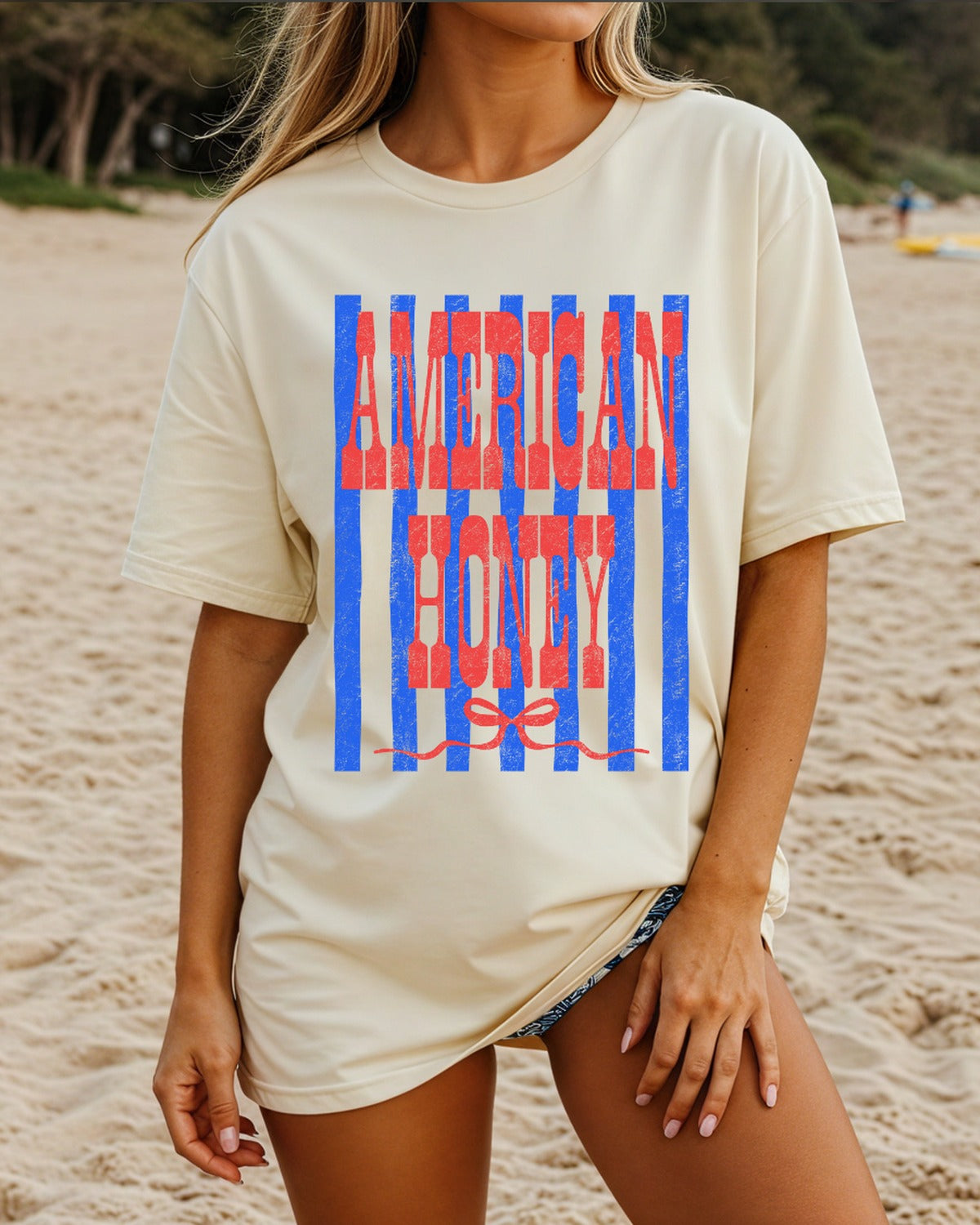 American Honey Stripe Bow Tee - Comfort Colors Graphic Tee | Everyday Customs Co.