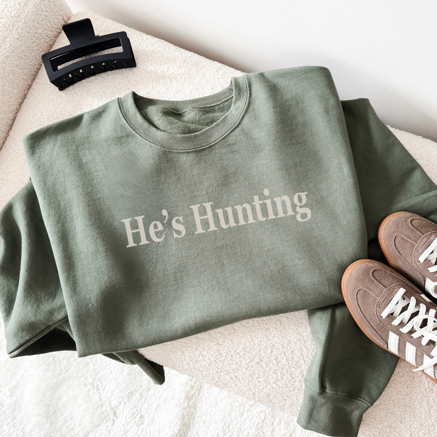 Hey Jude Graphic Tees He's Hunting Fleece Crewneck - Crafted with Purpose | Everyday Customs Co. - Apparel & Accessories