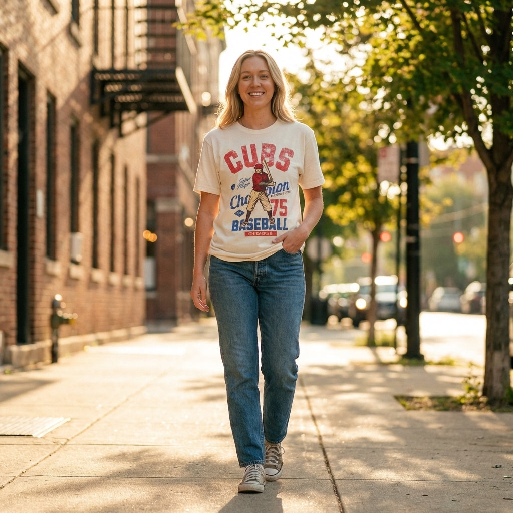 Hey Jude Graphic Tees Vintage Chicago Cubs Baseball Tee - Retro 70s Game Day Style | Everyday Customs Co. - Apparel & Accessories