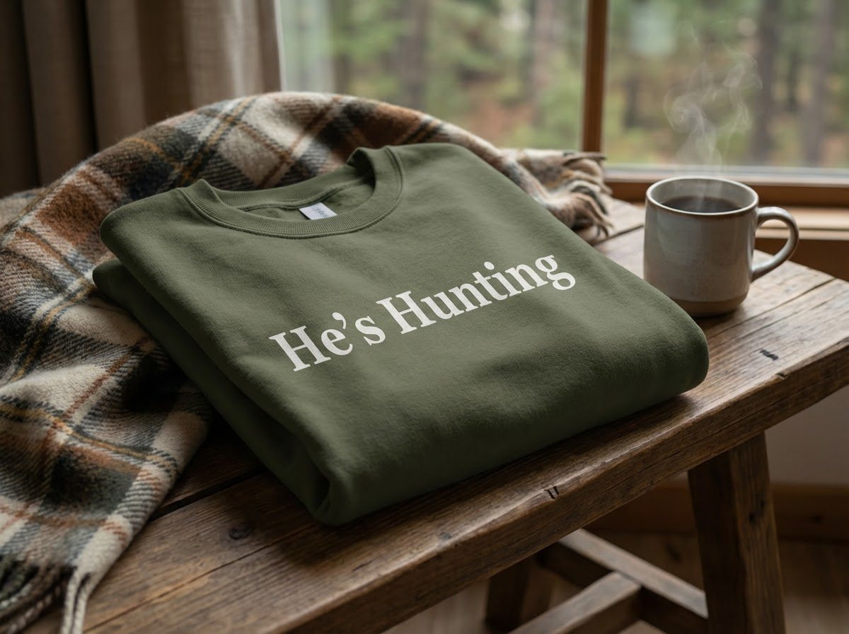 Hey Jude Graphic Tees He's Hunting Fleece Crewneck - Crafted with Purpose | Everyday Customs Co. - Apparel & Accessories