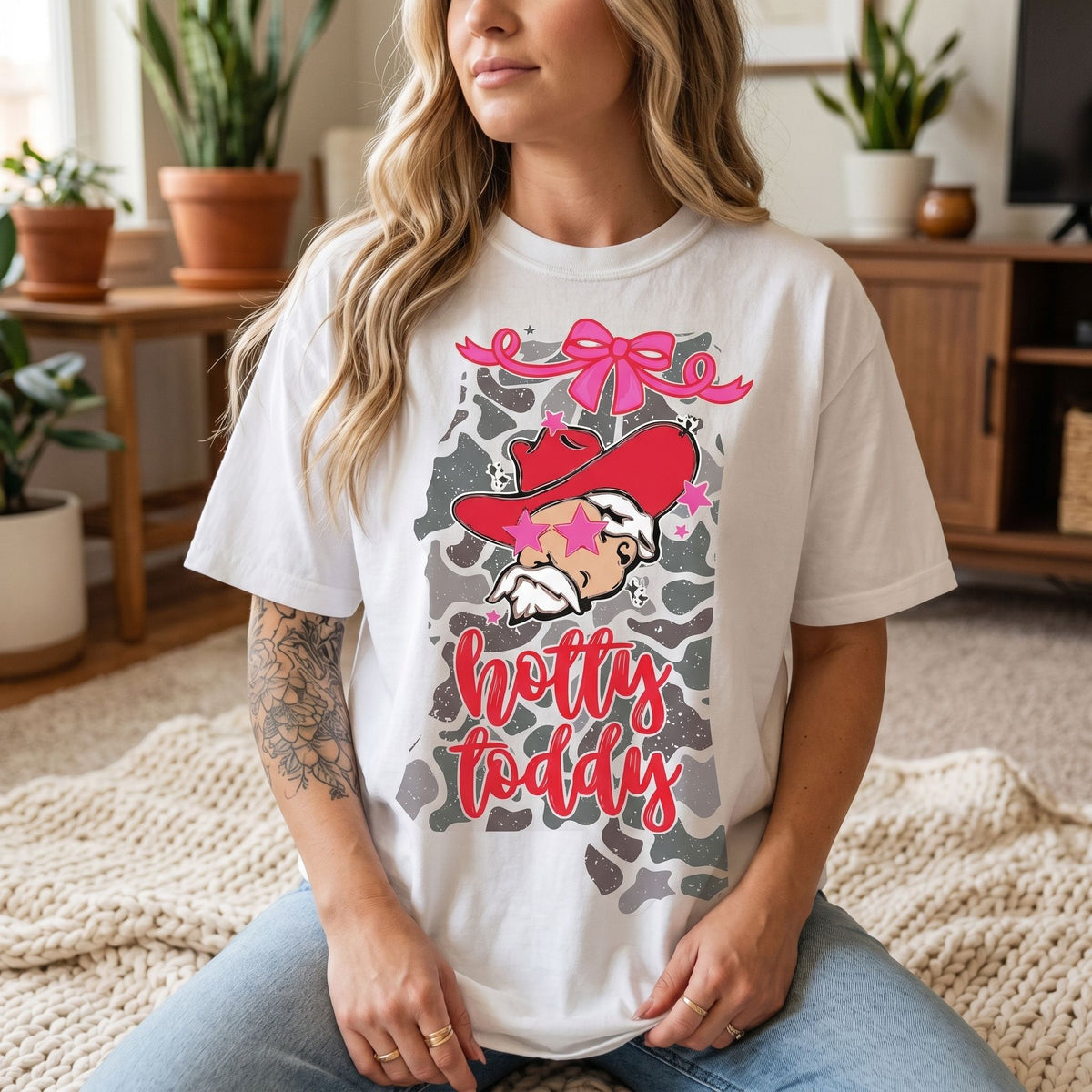 Close-up of Ole Miss camo mascot T-shirt showing fabric texture and vibrant Mississippi silhouette print